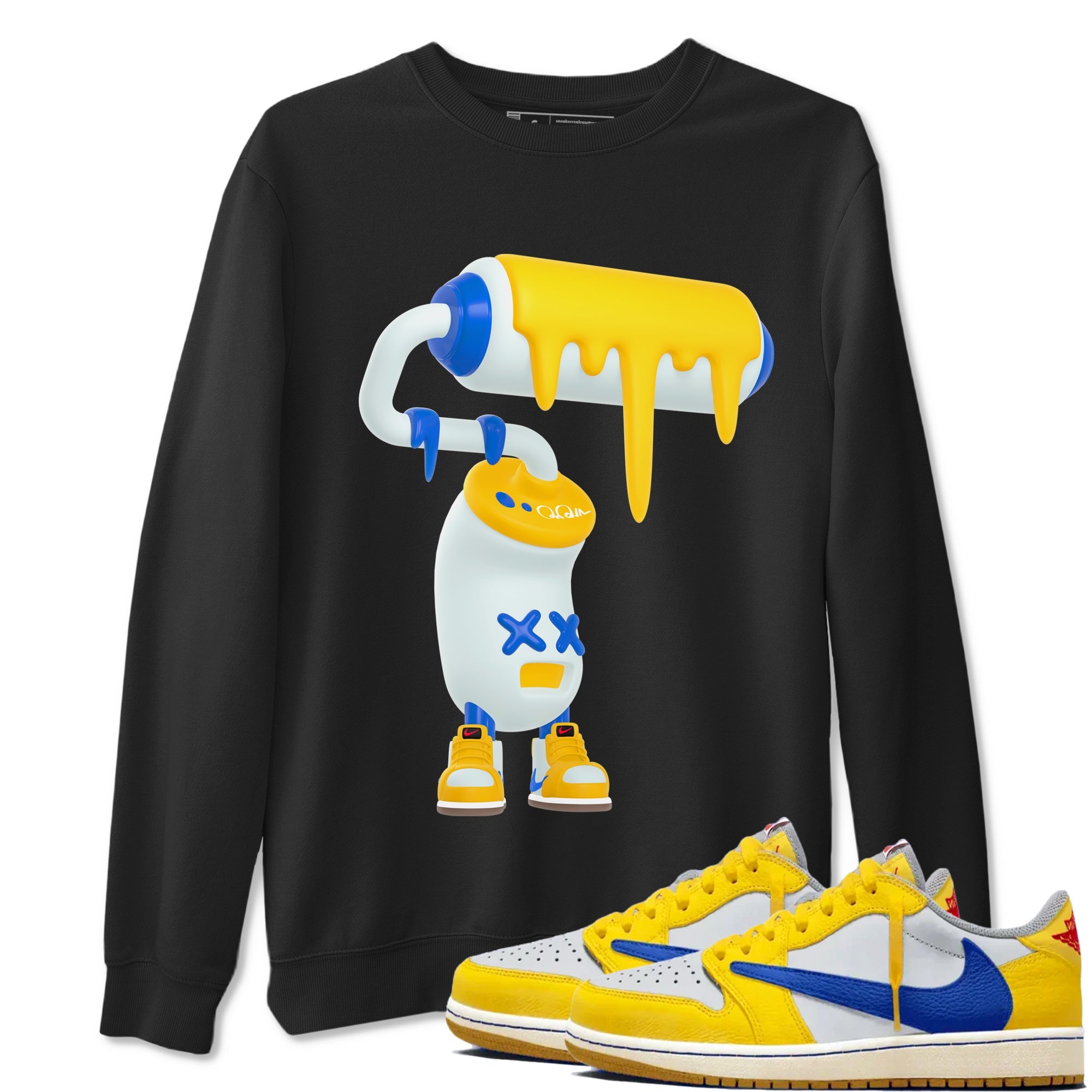 1s Travis Scott Canary shirt to match jordans 3D Paint Roller sneaker tees Air Jordan 1 Travis Scott Canary Drip Gear Zone unisex cotton Black 1 crew neck shirt