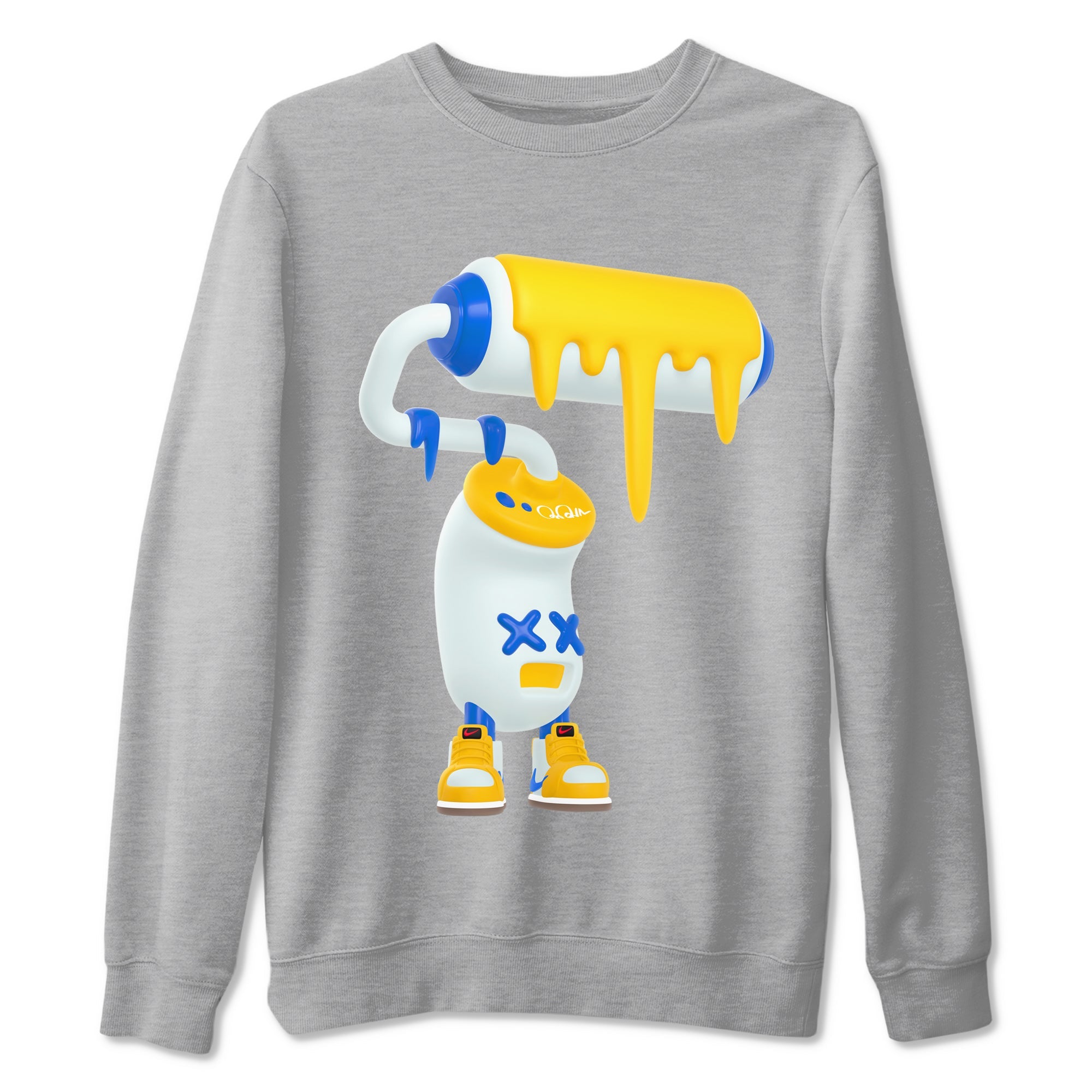 1s Travis Scott Canary shirt to match jordans 3D Paint Roller sneaker tees Air Jordan 1 Travis Scott Canary Drip Gear Zone unisex cotton Heather Grey 2 crew neck shirt