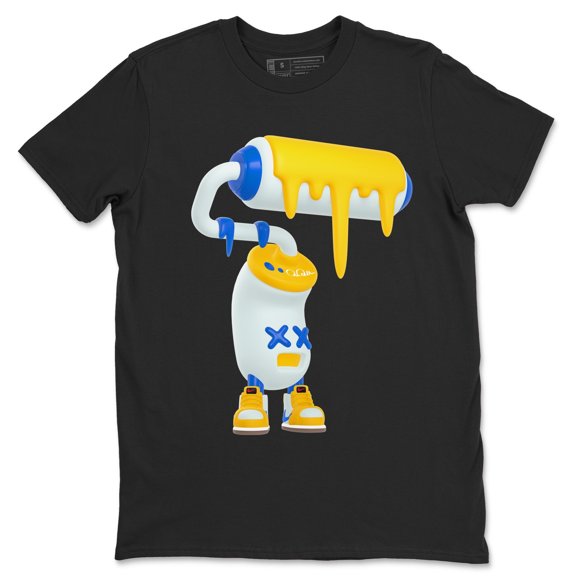 1s Travis Scott Canary shirt to match jordans 3D Paint Roller sneaker tees Air Jordan 1 Travis Scott Canary Drip Gear Zone unisex cotton Black 2 crew neck shirt