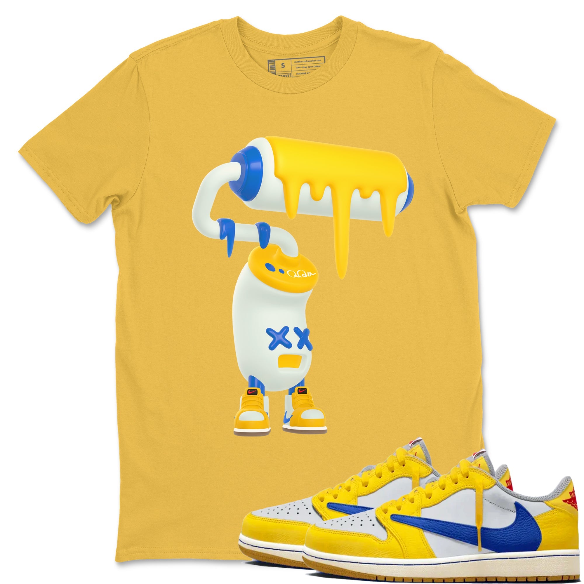 1s Travis Scott Canary shirt to match jordans 3D Paint Roller sneaker tees Air Jordan 1 Travis Scott Canary Drip Gear Zone unisex cotton Daisy 1 crew neck shirt