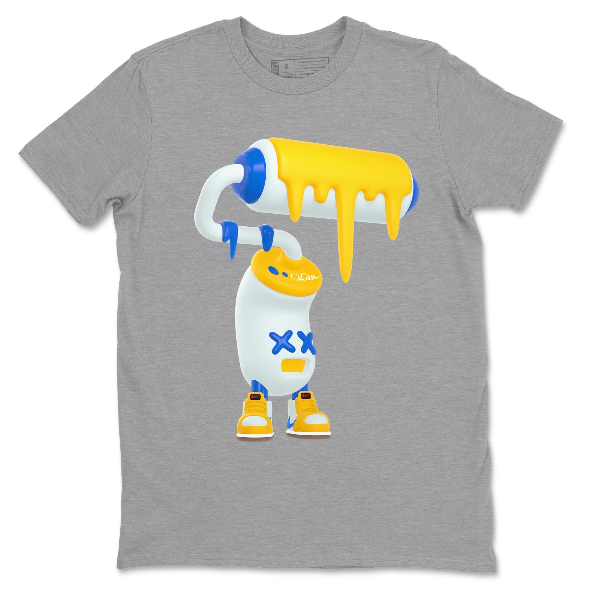 1s Travis Scott Canary shirt to match jordans 3D Paint Roller sneaker tees Air Jordan 1 Travis Scott Canary Drip Gear Zone unisex cotton Heather Grey 2 crew neck shirt