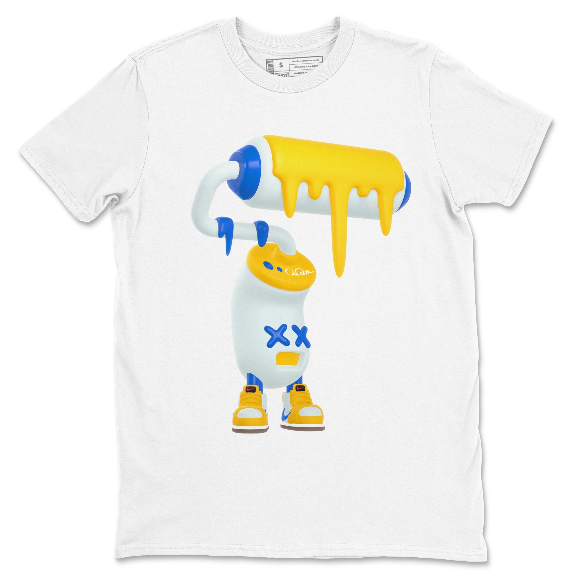 1s Travis Scott Canary shirt to match jordans 3D Paint Roller sneaker tees Air Jordan 1 Travis Scott Canary Drip Gear Zone unisex cotton White 2 crew neck shirt