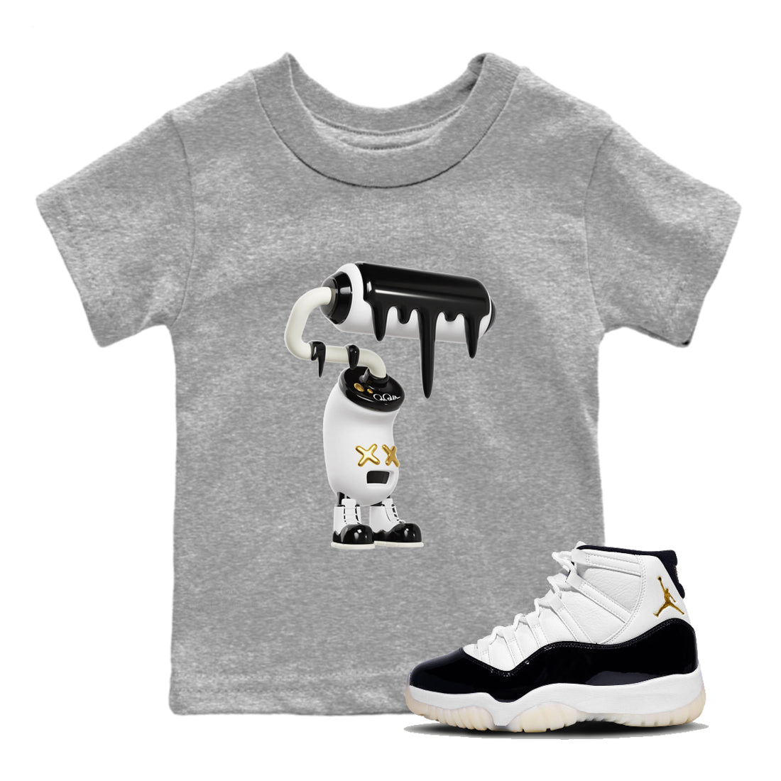 Air Jordan 11 Gratitude shirt to match jordans 3D Paint Roller sneaker tees AJ11 Gratitude Drip Gear Zone Baby Toddler Heather Grey 1 T-Shirt