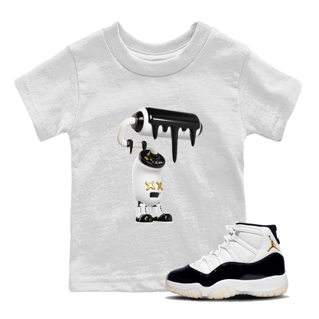 Air Jordan 11 Gratitude shirt to match jordans 3D Paint Roller sneaker tees AJ11 Gratitude Drip Gear Zone Baby Toddler White 1 T-Shirt