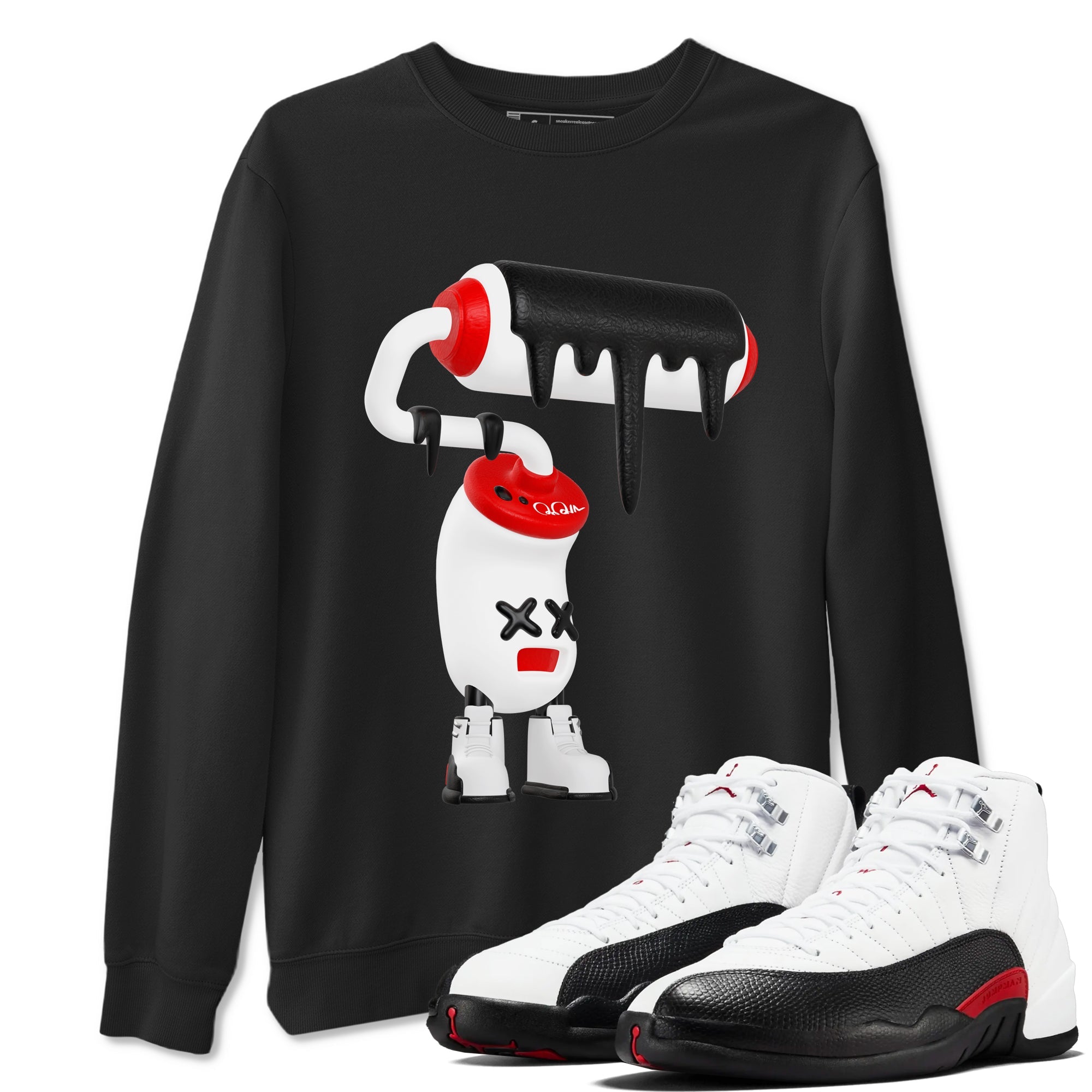 12s Taxi Flip shirts to match jordans 3D Paint Roller sneaker match tees Air Jordan 12 Taxi Flip Drip Gear Zone streetwear brand Black 1 unisex cotton tee