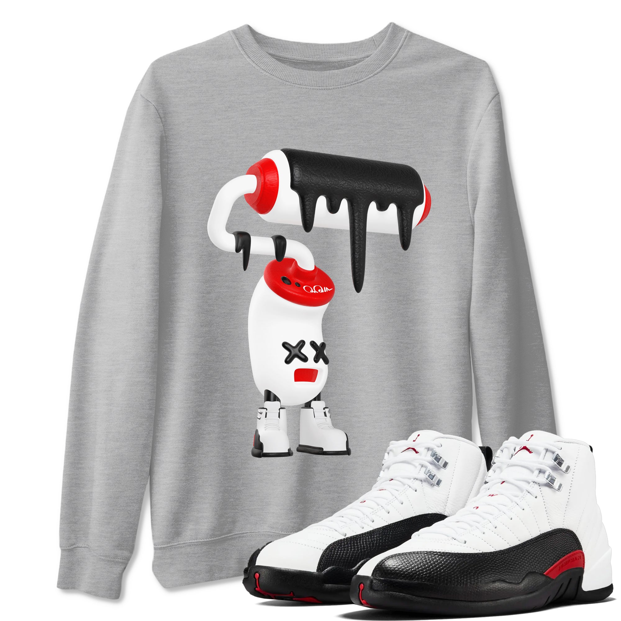 12s Taxi Flip shirts to match jordans 3D Paint Roller sneaker match tees Air Jordan 12 Taxi Flip Drip Gear Zone streetwear brand Heather Grey 1 unisex cotton tee