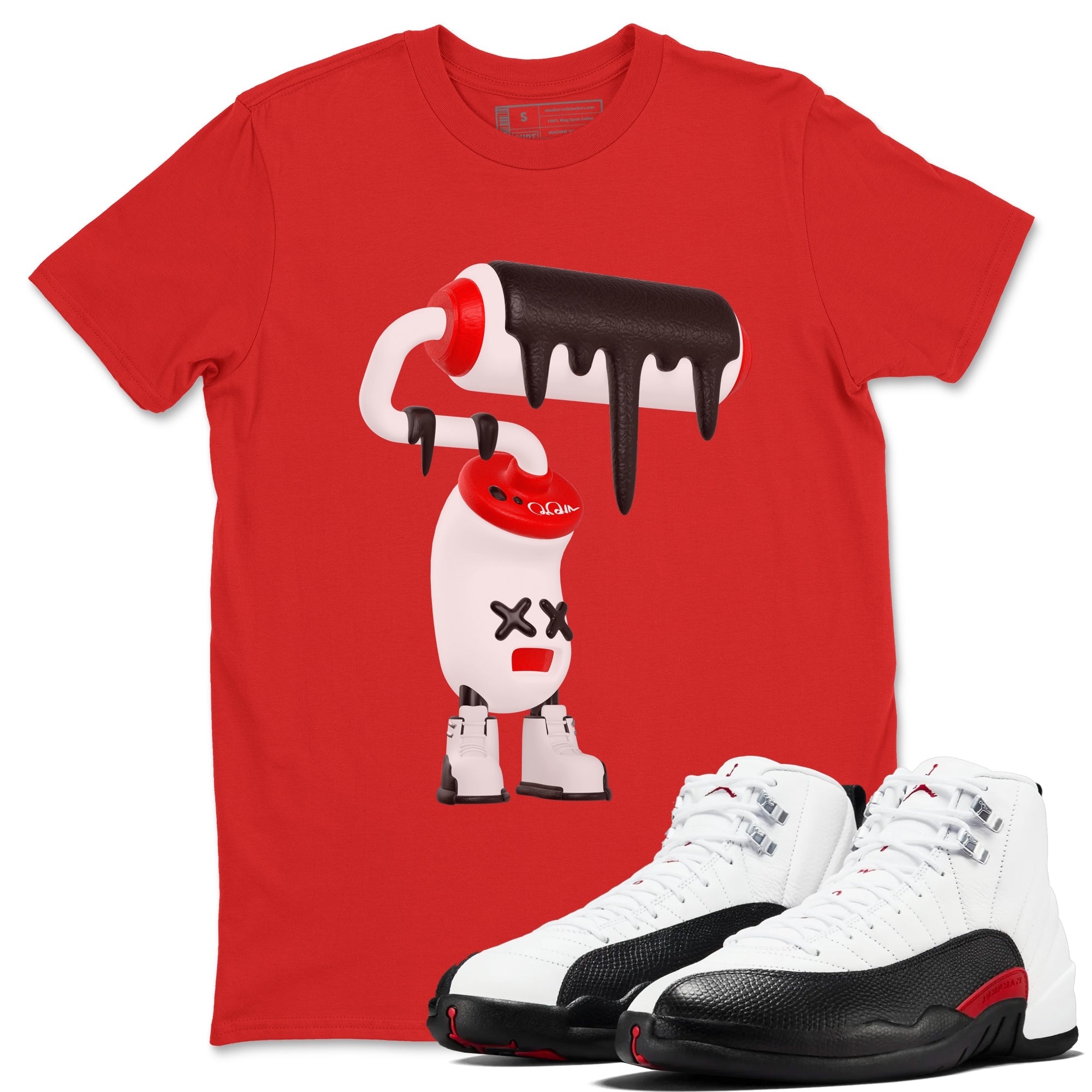 12s Taxi Flip shirts to match jordans 3D Paint Roller sneaker match tees Air Jordan 12 Taxi Flip Drip Gear Zone streetwear brand Red 1 unisex cotton tee