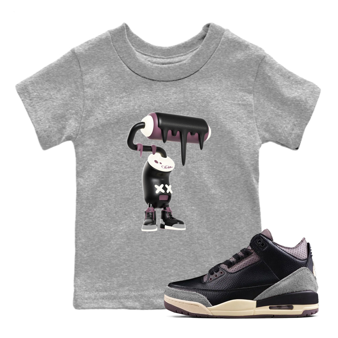 3s A Ma Maniere x Black shirts to match jordans 3D Paint Roller sneaker match tees A Ma Maniere x Air Jordan 3 “While You Were Sleeping”Sneaker Release Tees Youth Baby Heather Grey 1 crew neck shirts