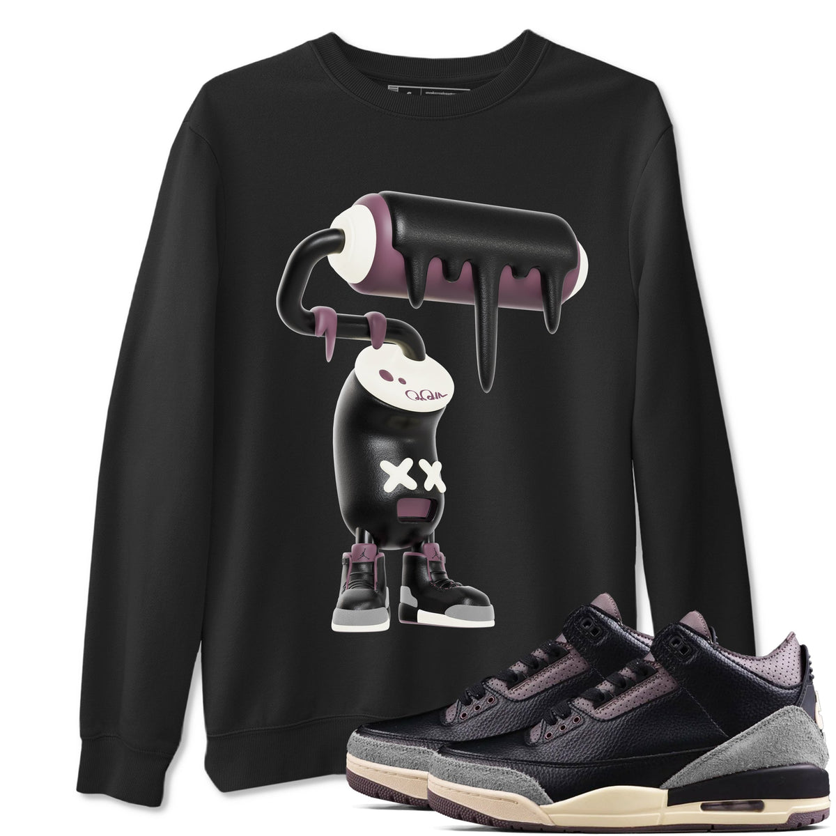 3s A Ma Maniere x Black shirts to match jordans 3D Paint Roller sneaker match tees A Ma Maniere x Air Jordan 3 “While You Were Sleeping”Sneaker Release Tees unisex cotton Black 1 crew neck shirts