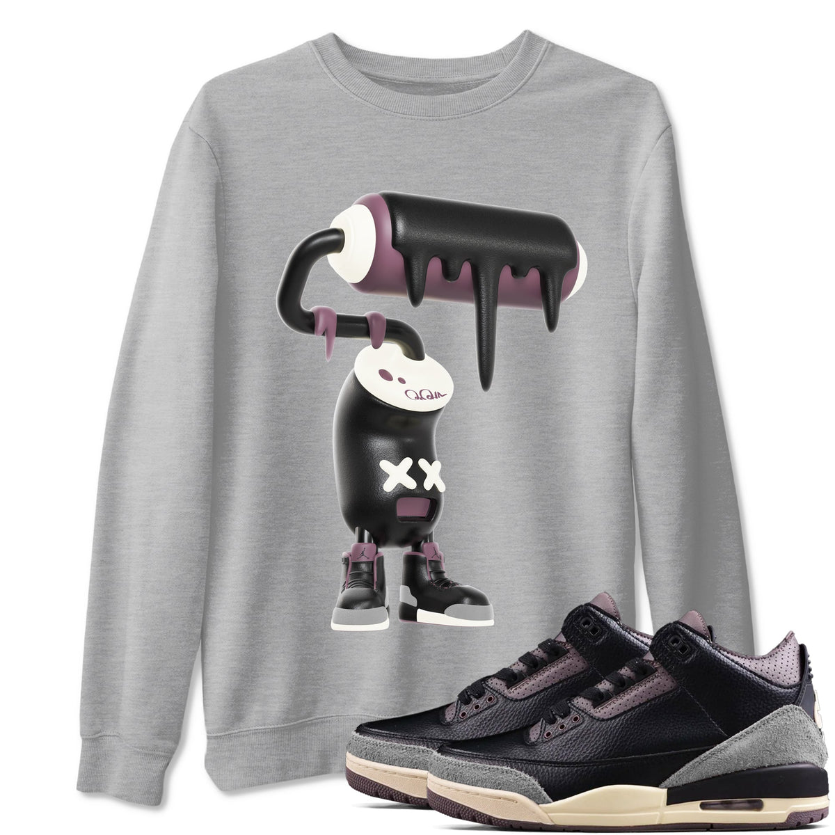 3s A Ma Maniere x Black shirts to match jordans 3D Paint Roller sneaker match tees A Ma Maniere x Air Jordan 3 “While You Were Sleeping”Sneaker Release Tees unisex cotton Heather Grey 1 crew neck shirts