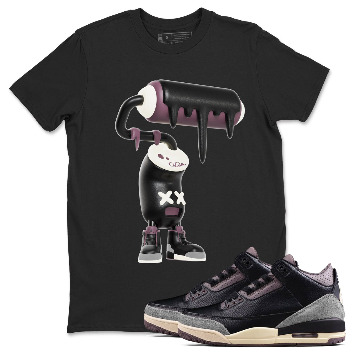 3s A Ma Maniere x Black shirts to match jordans 3D Paint Roller sneaker match tees A Ma Maniere x Air Jordan 3 “While You Were Sleeping”Sneaker Release Tees unisex cotton Black 1 crew neck shirts
