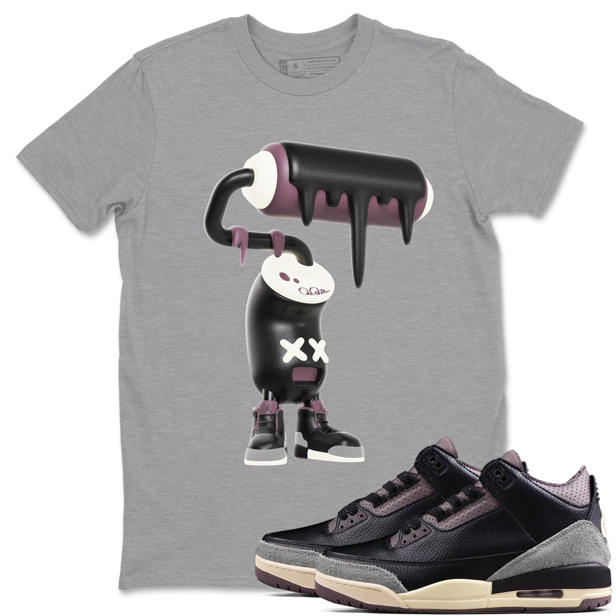 3s A Ma Maniere x Black shirts to match jordans 3D Paint Roller sneaker match tees A Ma Maniere x Air Jordan 3 “While You Were Sleeping”Sneaker Release Tees unisex cotton Heather Grey 1 crew neck shirts