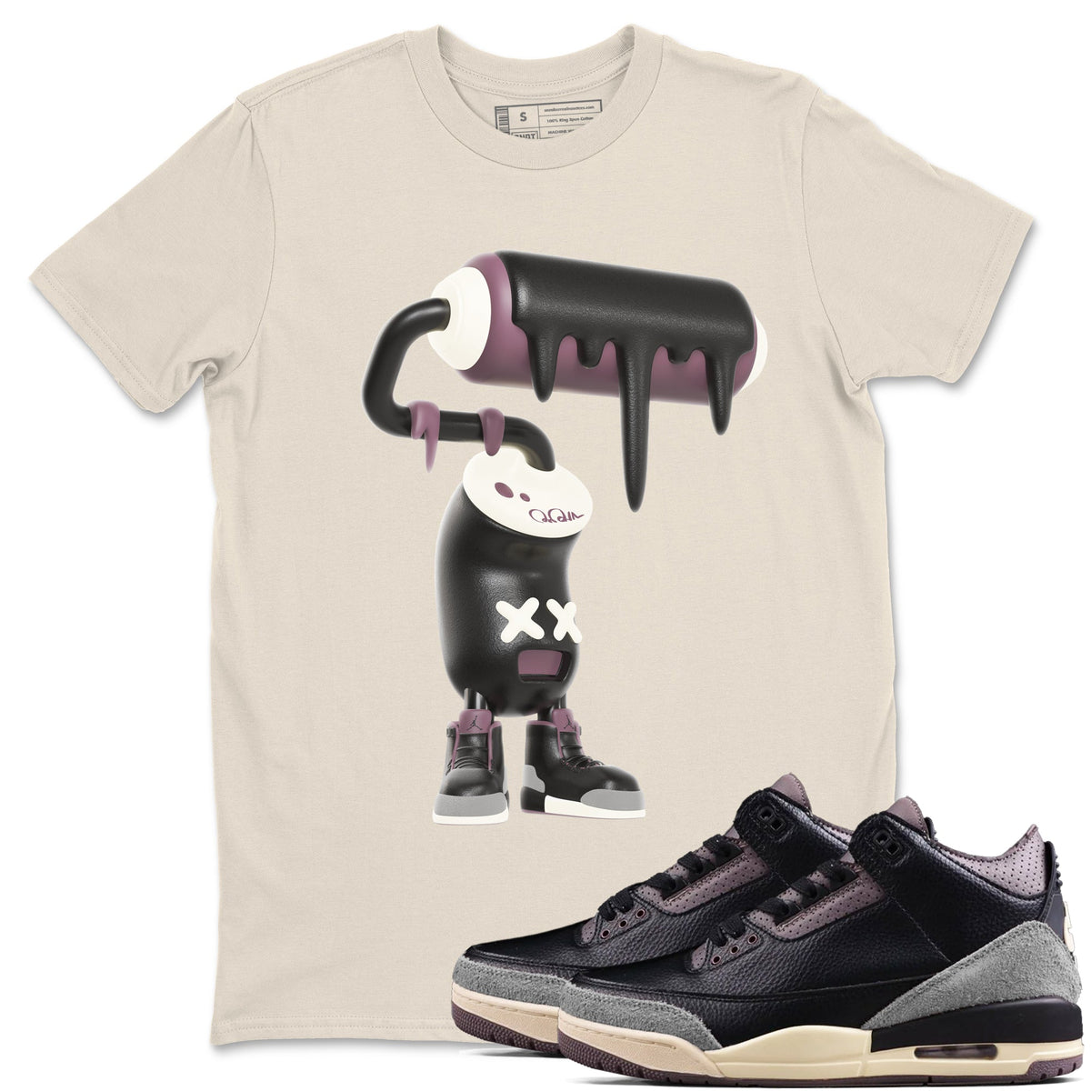 3s A Ma Maniere x Black shirts to match jordans 3D Paint Roller sneaker match tees A Ma Maniere x Air Jordan 3 “While You Were Sleeping”Sneaker Release Tees unisex cotton Natural 1 crew neck shirts