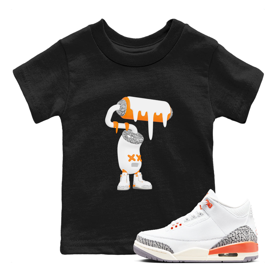 3s Georgia Peach shirt to match jordans 3D Paint Roller sneaker tees Air Jordan 3 Georgia Peach Drip Gear Zone baby toddler Black 1 cotton Shirt
