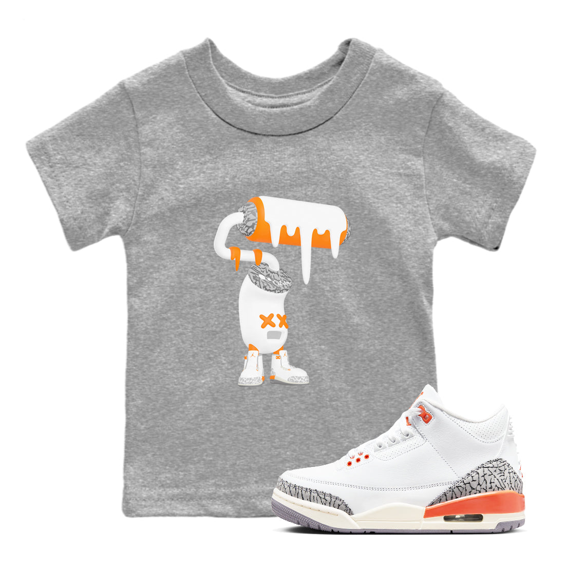 3s Georgia Peach shirt to match jordans 3D Paint Roller sneaker tees Air Jordan 3 Georgia Peach Drip Gear Zone baby toddler Heather Grey 1 cotton Shirt