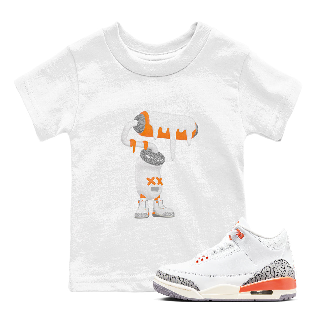 3s Georgia Peach shirt to match jordans 3D Paint Roller sneaker tees Air Jordan 3 Georgia Peach Drip Gear Zone baby toddler White 1 cotton Shirt