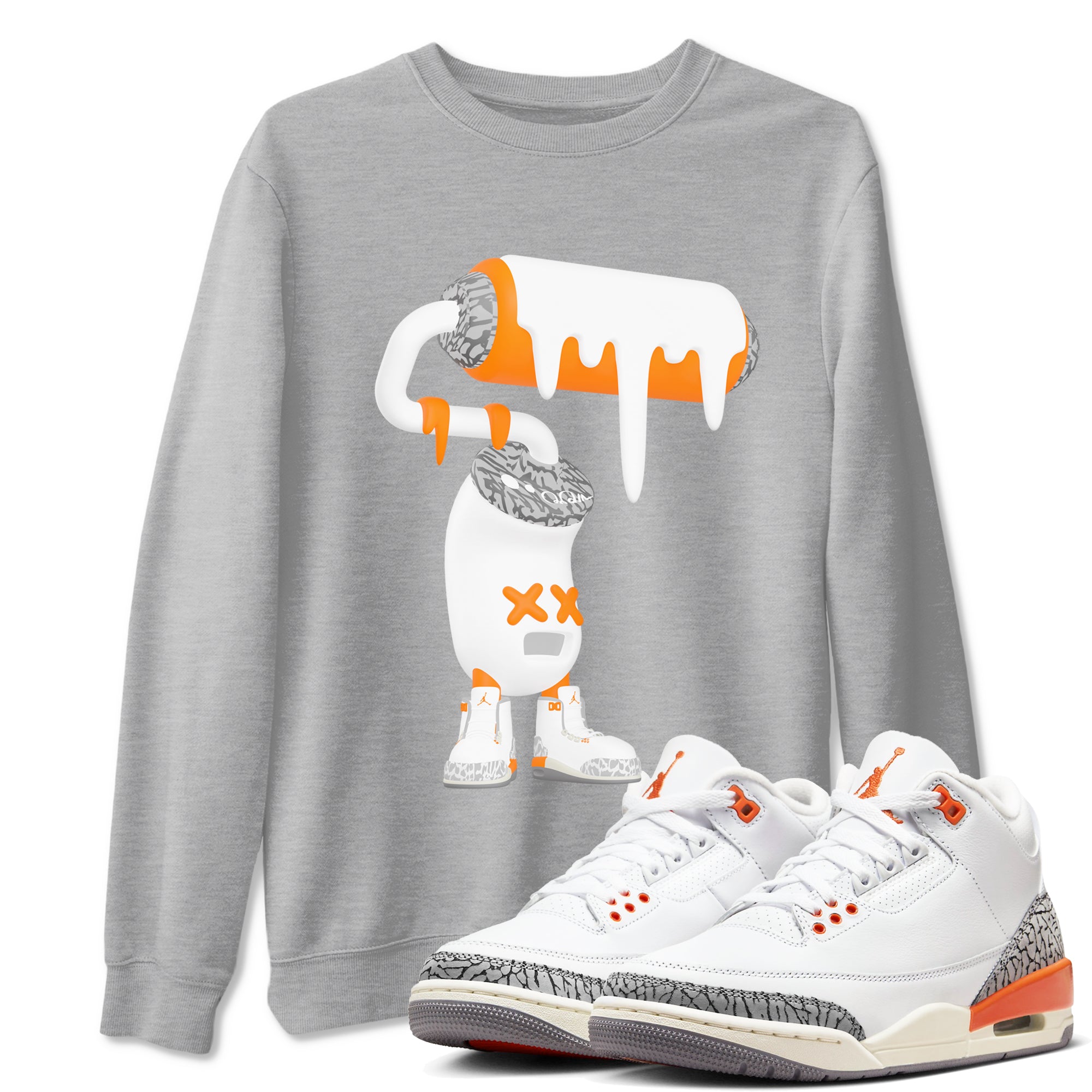 3s Georgia Peach shirt to match jordans 3D Paint Roller sneaker tees Air Jordan 3 Georgia Peach Drip Gear Zone unisex cotton Heather Grey 1 crew neck shirt