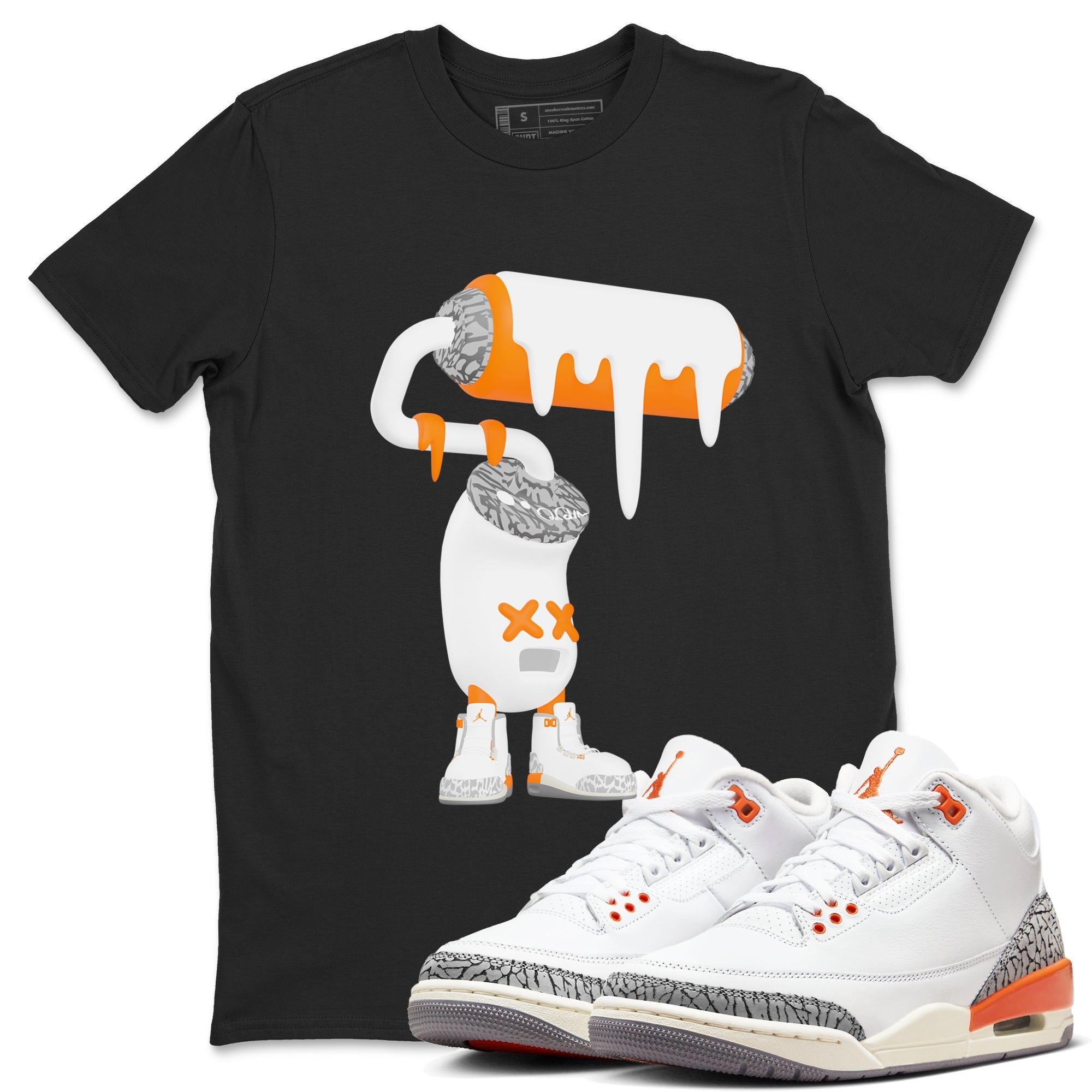 3s Georgia Peach shirt to match jordans 3D Paint Roller sneaker tees Air Jordan 3 Georgia Peach Drip Gear Zone unisex cotton Black 1 crew neck shirt