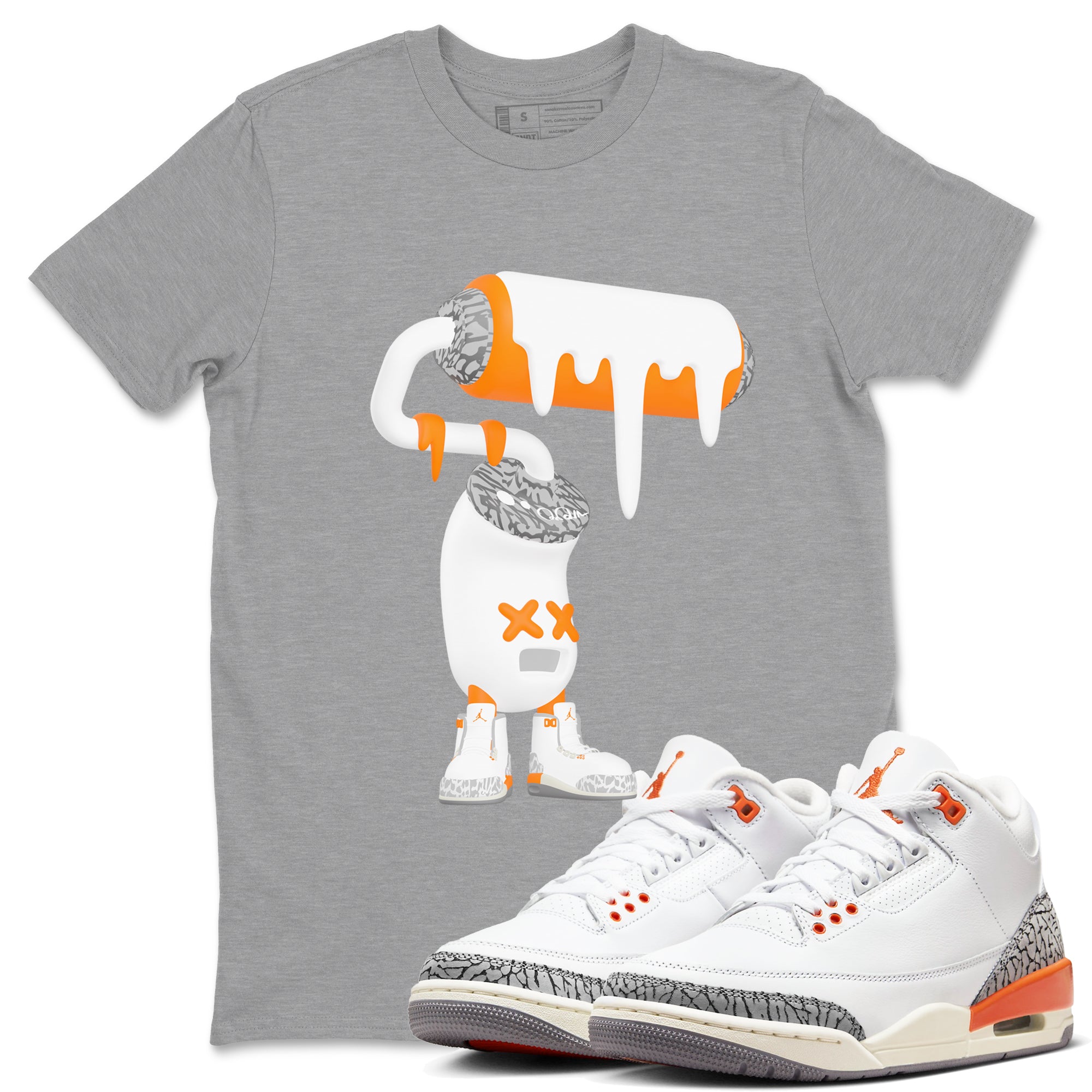 3s Georgia Peach shirt to match jordans 3D Paint Roller sneaker tees Air Jordan 3 Georgia Peach Drip Gear Zone unisex cotton Heather Grey 1 crew neck shirt
