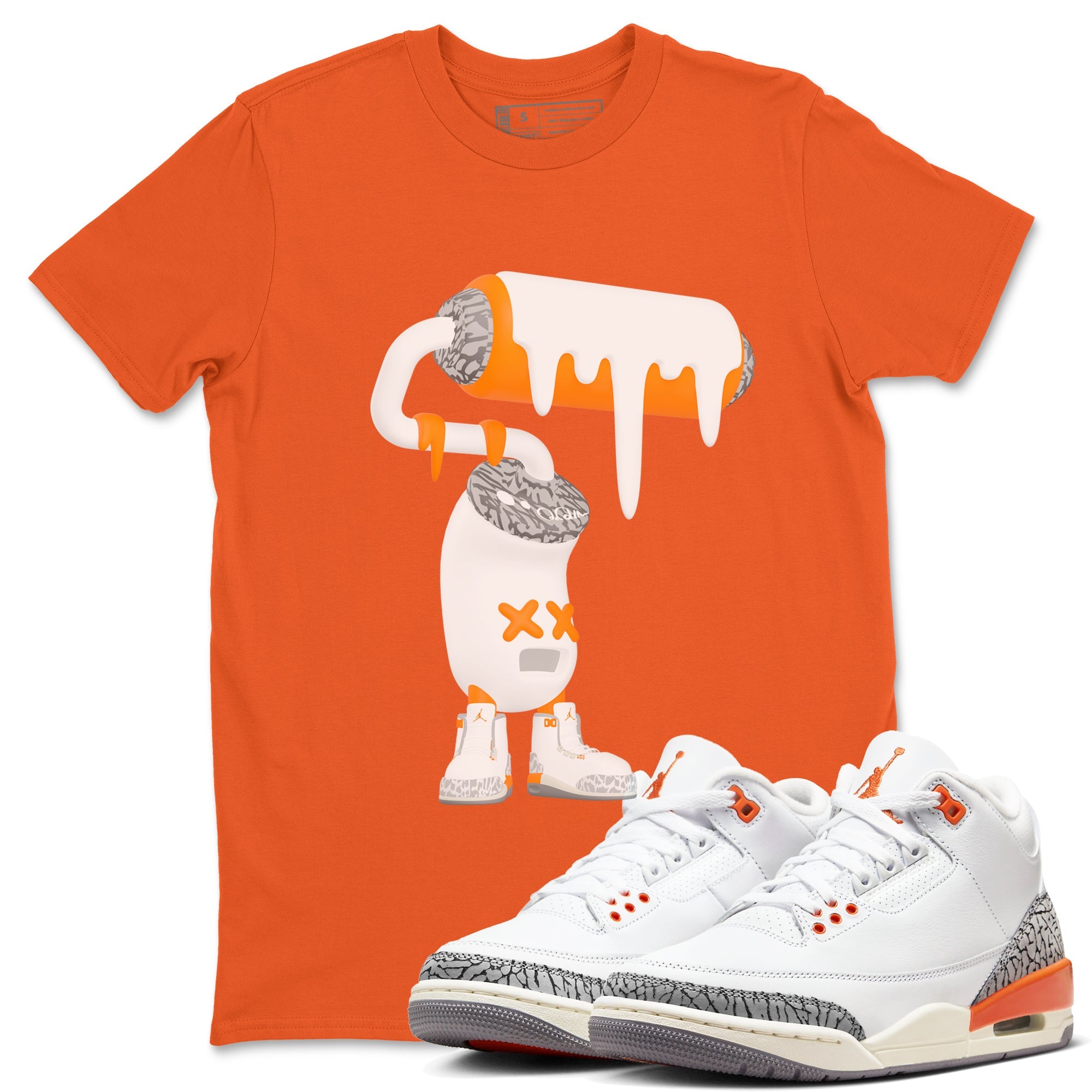 3s Georgia Peach shirt to match jordans 3D Paint Roller sneaker tees Air Jordan 3 Georgia Peach Drip Gear Zone unisex cotton Orange 1 crew neck shirt