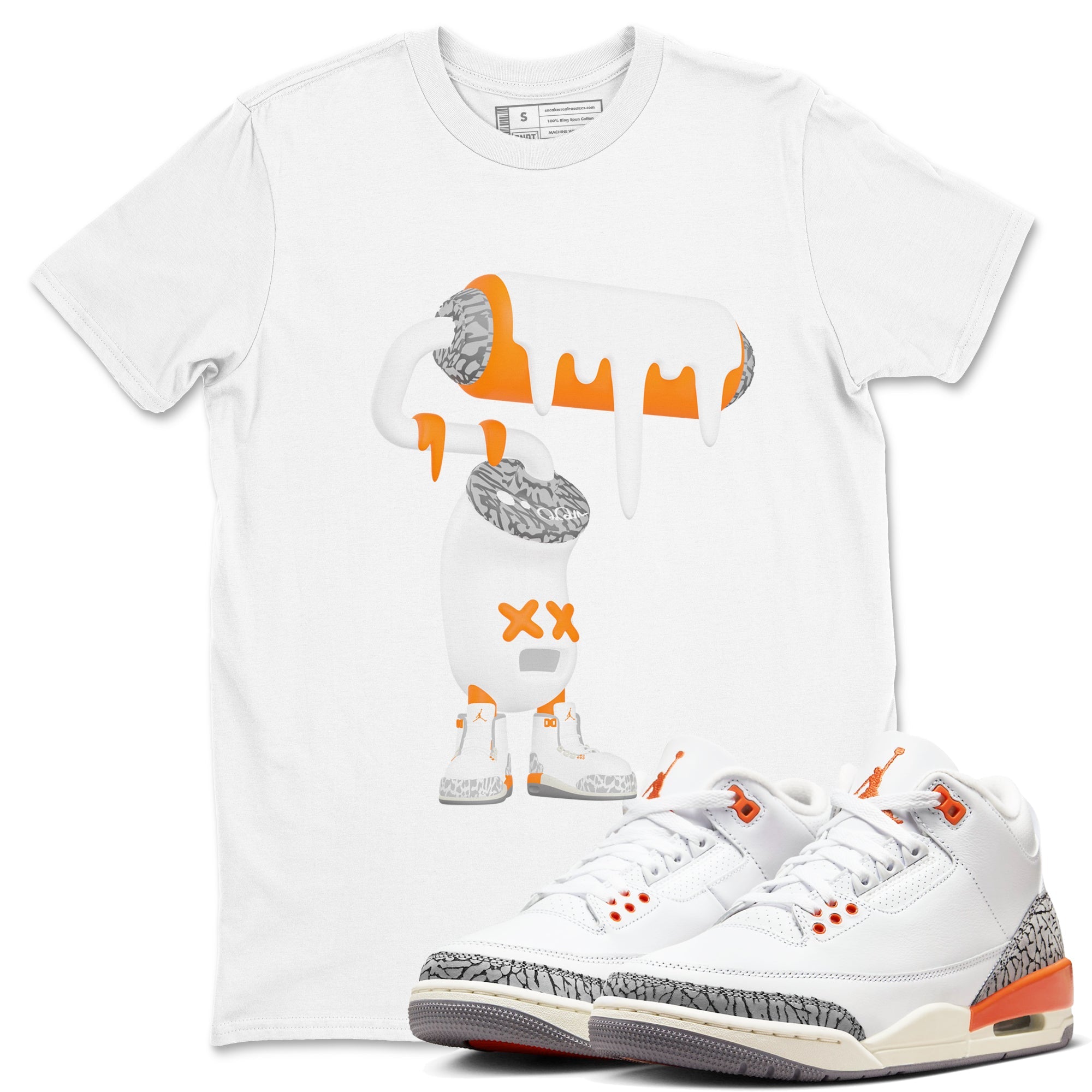 3s Georgia Peach shirt to match jordans 3D Paint Roller sneaker tees Air Jordan 3 Georgia Peach Drip Gear Zone unisex cotton White 1 crew neck shirt