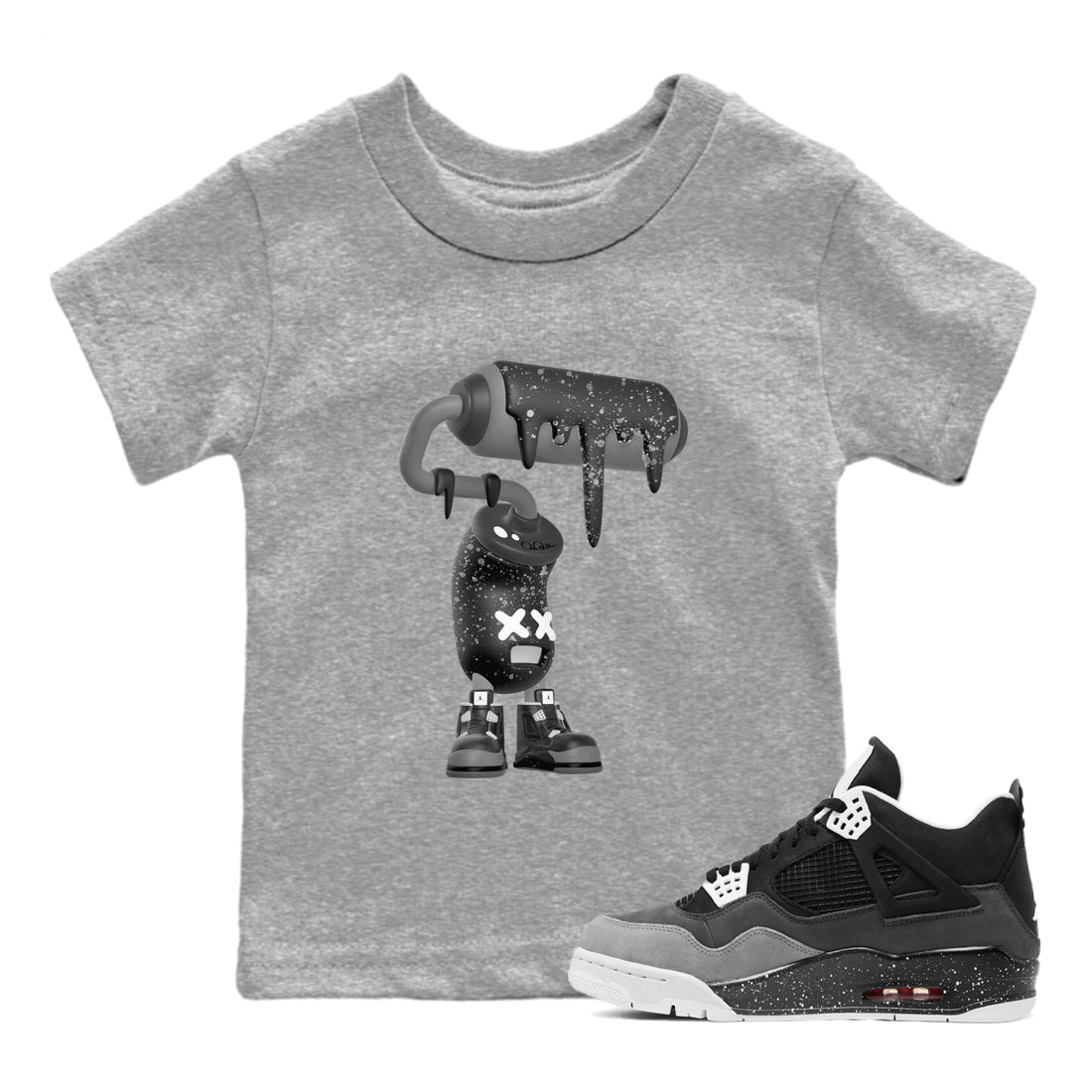 4s Fear shirts to match jordans 3D Paint Roller sneaker match tees Air Jordan 4 Fear match shoes to clothes Drip Gear Zone Youth Baby Heather Grey 1 tee