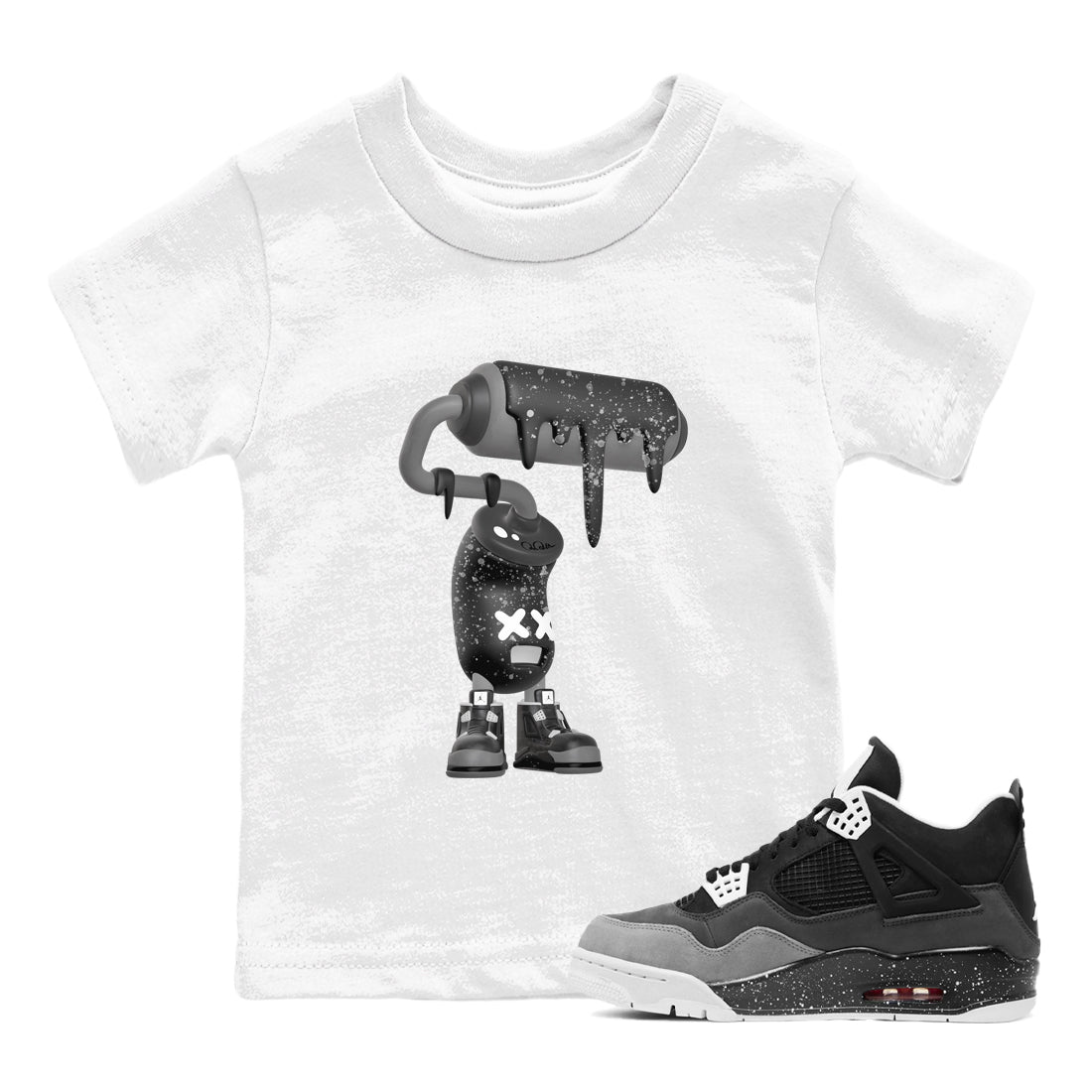 4s Fear shirts to match jordans 3D Paint Roller sneaker match tees Air Jordan 4 Fear match shoes to clothes Drip Gear Zone Youth Baby White 1 tee