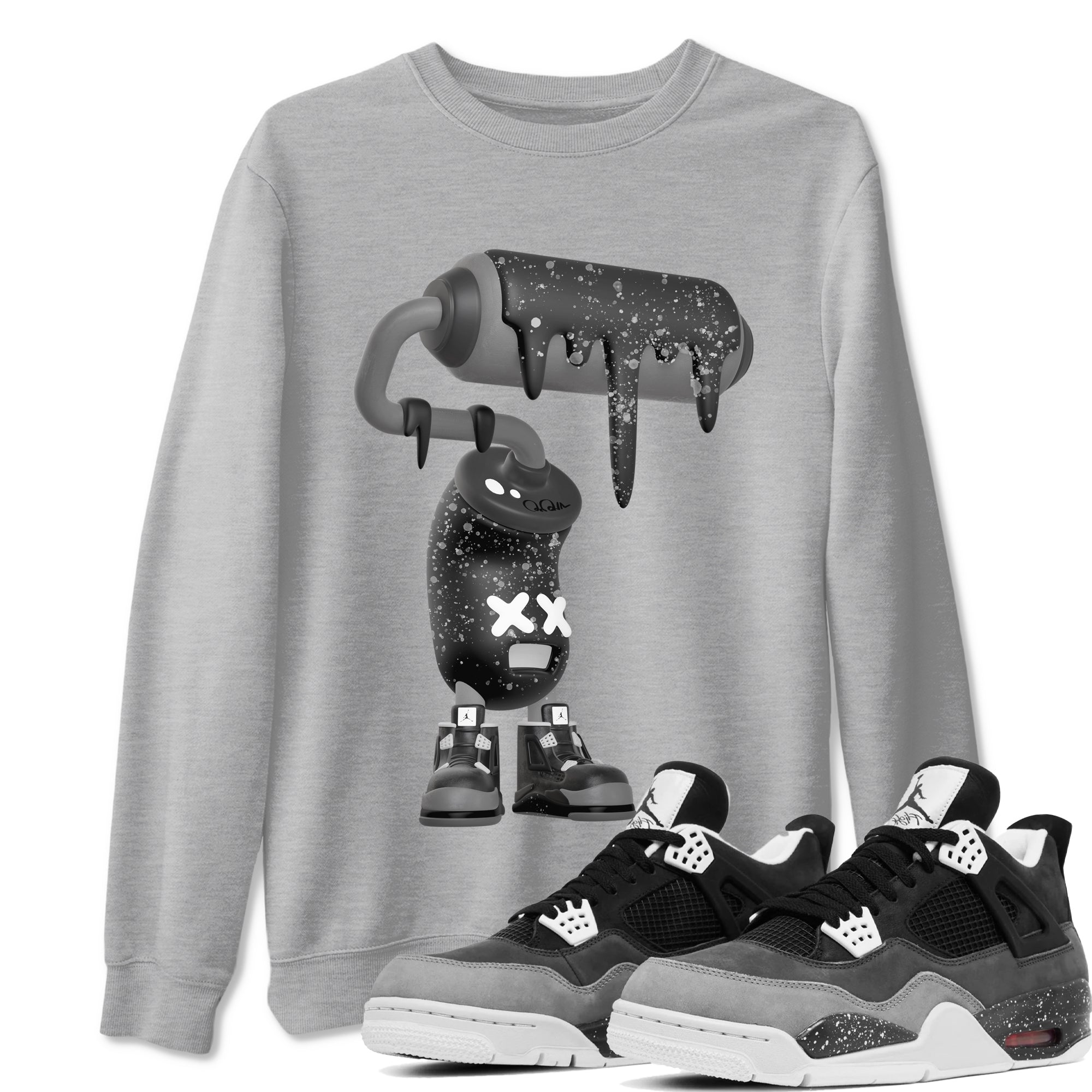 4s Fear shirts to match jordans 3D Paint Roller sneaker match tees Air Jordan 4 Fear match shoes to clothes Drip Gear Zone unisex cotton Heather Grey 1 shirts