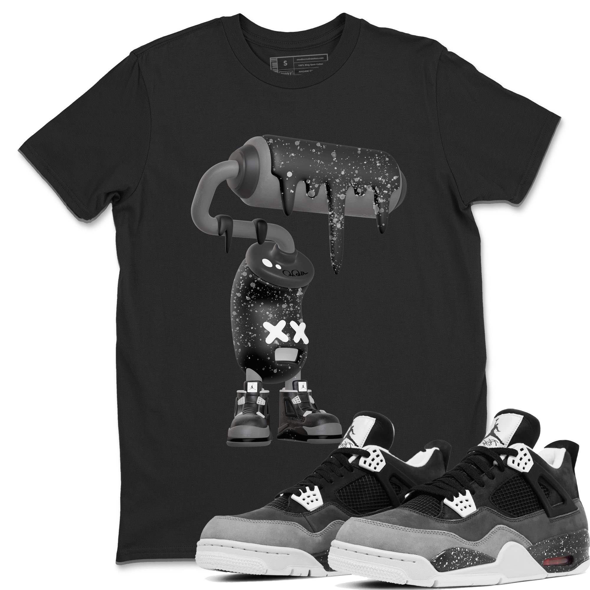 4s Fear shirts to match jordans 3D Paint Roller sneaker match tees Air Jordan 4 Fear match shoes to clothes Drip Gear Zone unisex cotton Black 1 shirts