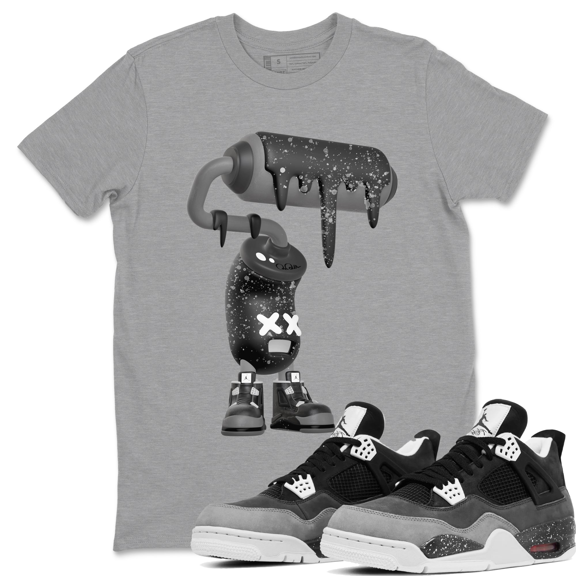 4s Fear shirts to match jordans 3D Paint Roller sneaker match tees Air Jordan 4 Fear match shoes to clothes Drip Gear Zone unisex cotton Heather Grey 1 shirts