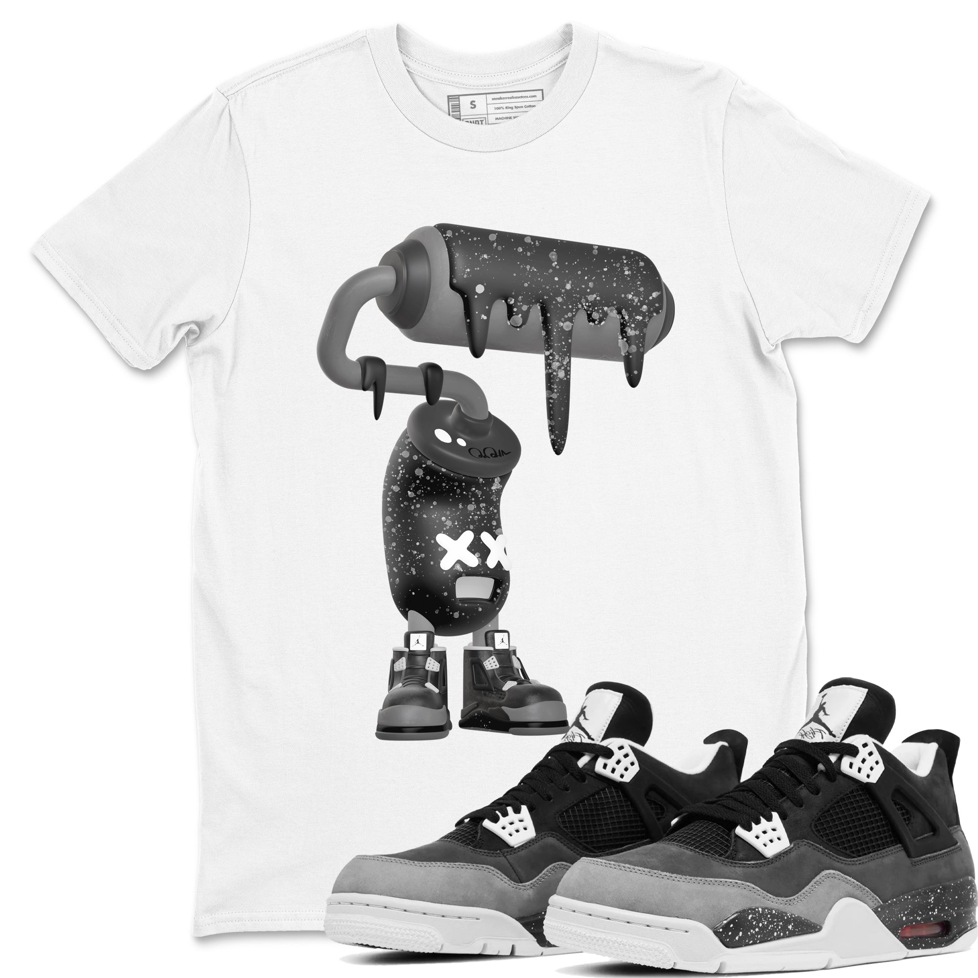 4s Fear shirts to match jordans 3D Paint Roller sneaker match tees Air Jordan 4 Fear match shoes to clothes Drip Gear Zone unisex cotton White 1 shirts