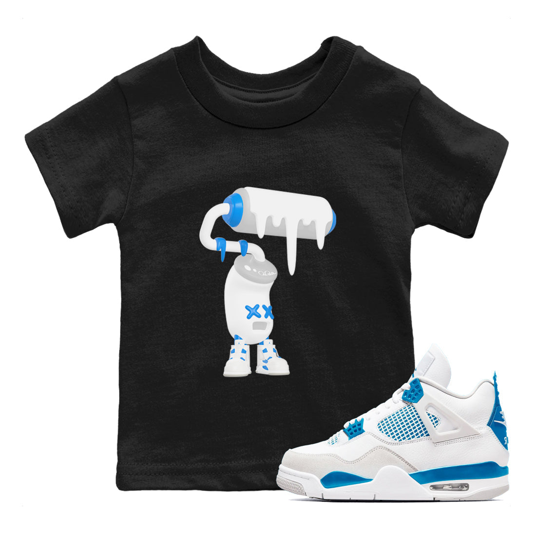 Air Jordan 4 Industrial Blue shirt to match jordans 3D Paint Roller sneaker tees Air Jordan 4 Military Blue Drip Gear Zone baby toddler Black 1 cotton Shirt