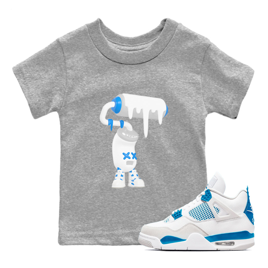 Air Jordan 4 Industrial Blue shirt to match jordans 3D Paint Roller sneaker tees Air Jordan 4 Military Blue Drip Gear Zone baby toddler Heather Grey 1 cotton Shirt