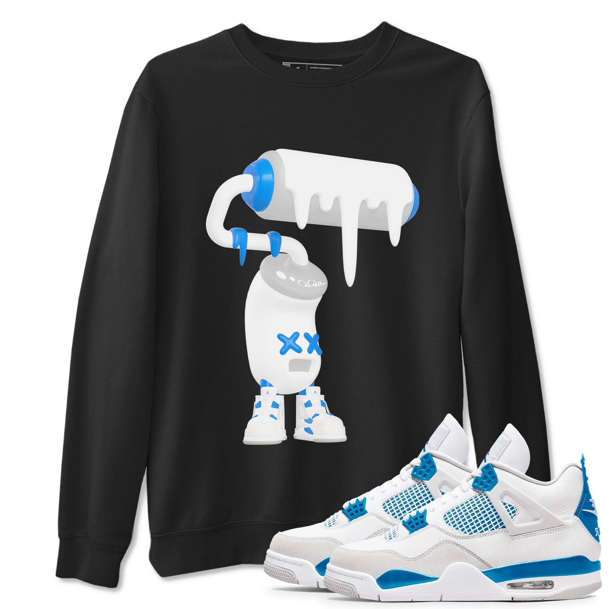 Air Jordan 4 Industrial Blue shirt to match jordans 3D Paint Roller sneaker tees Air Jordan 4 Military Blue Drip Gear Zone unisex cotton Black 1 crew neck shirt