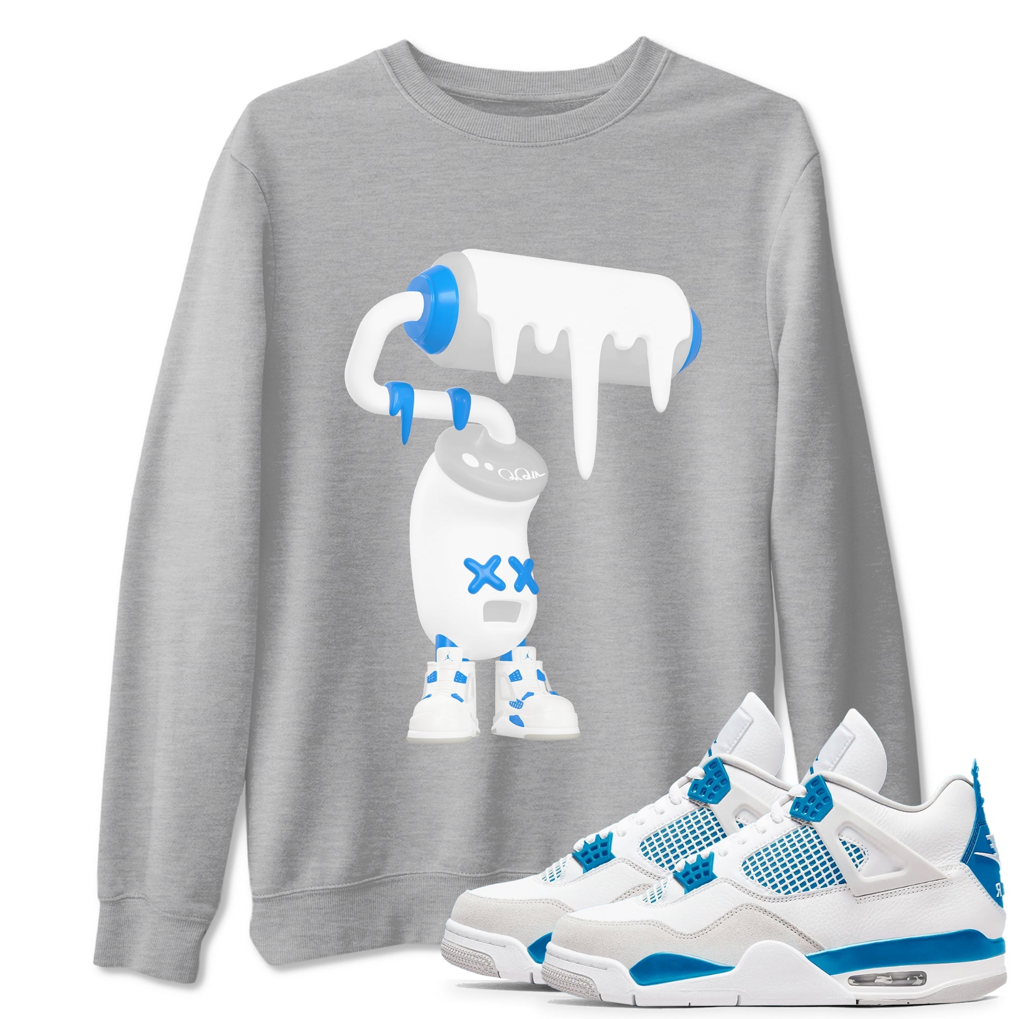 Air Jordan 4 Industrial Blue shirt to match jordans 3D Paint Roller sneaker tees Air Jordan 4 Military Blue Drip Gear Zone unisex cotton Heather Grey 1 crew neck shirt