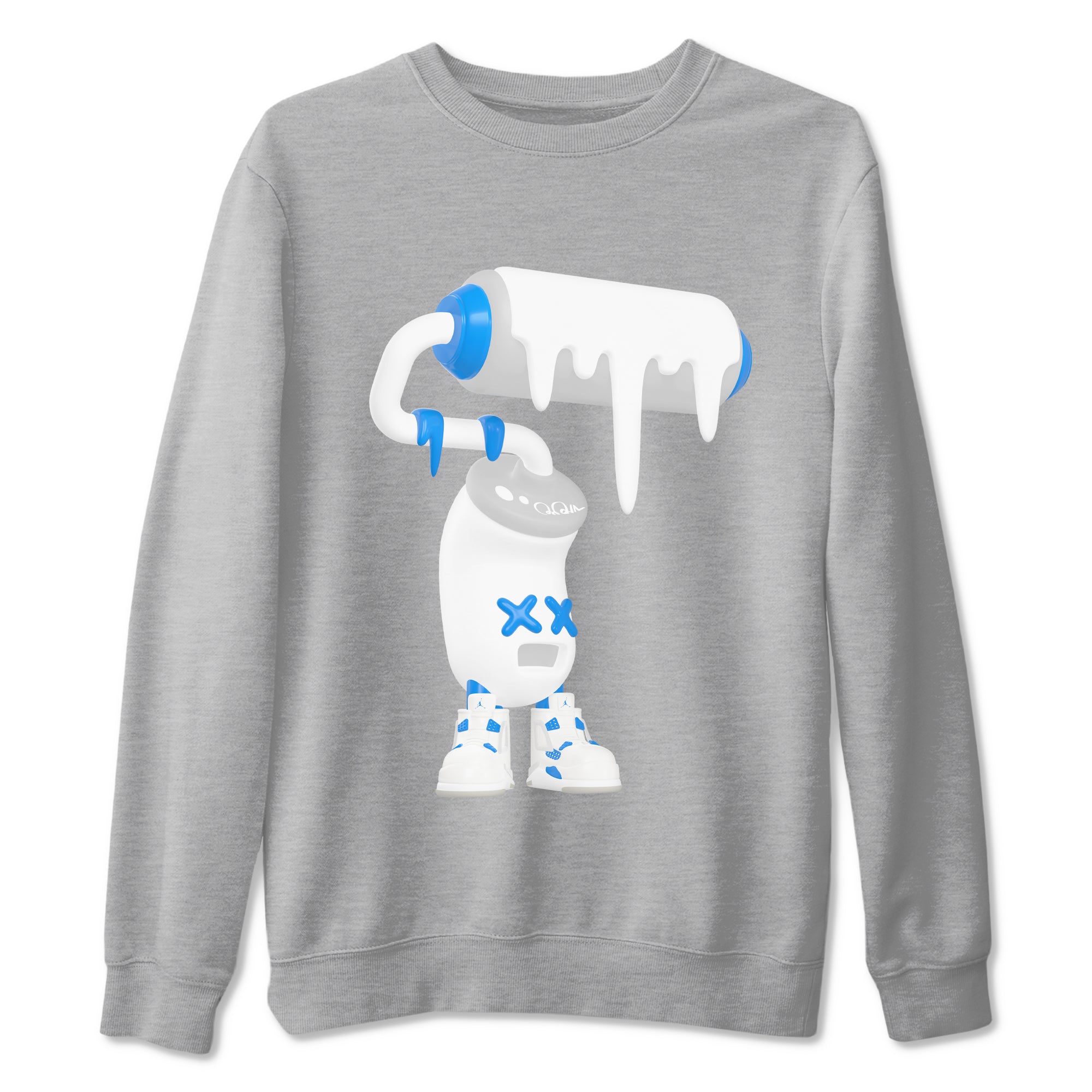 Air Jordan 4 Industrial Blue shirt to match jordans 3D Paint Roller sneaker tees Air Jordan 4 Military Blue Drip Gear Zone unisex cotton Heather Grey 2 crew neck shirt