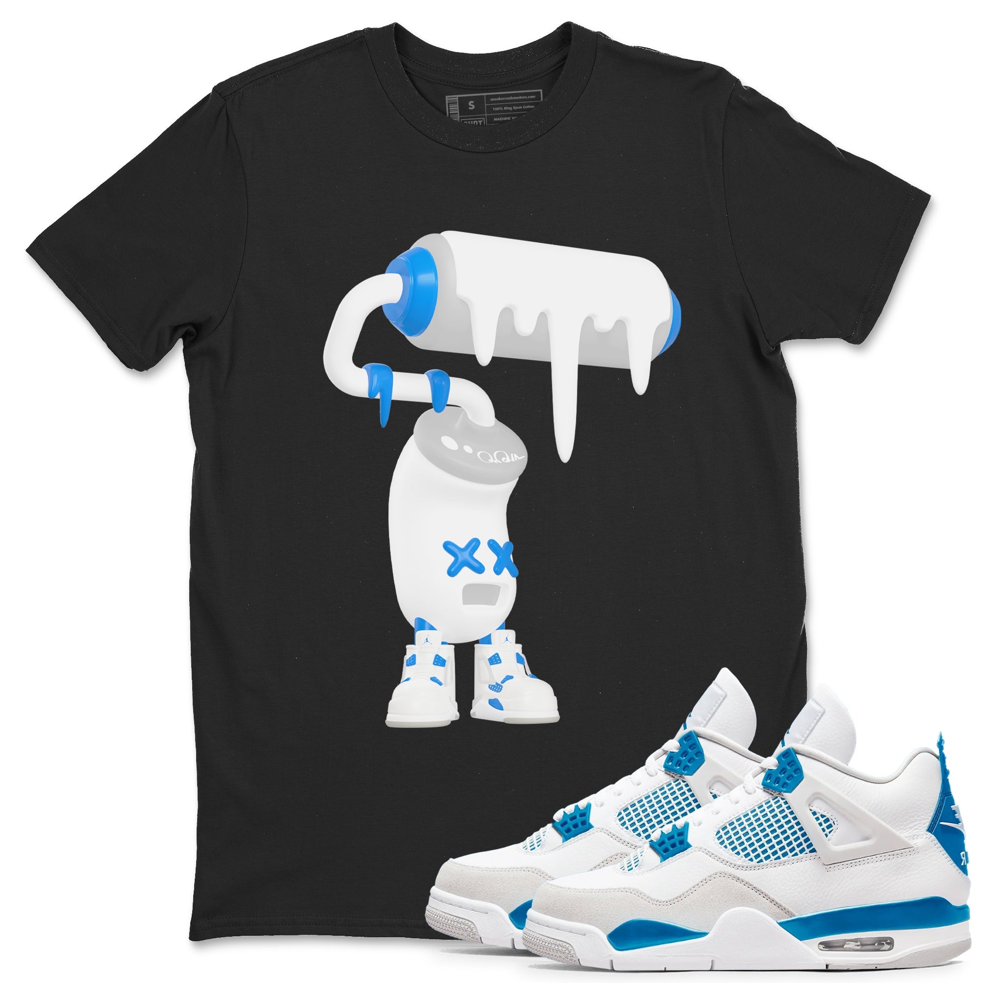 Air Jordan 4 Industrial Blue shirt to match jordans 3D Paint Roller sneaker tees Air Jordan 4 Military Blue Drip Gear Zone unisex cotton Black 1 crew neck shirt