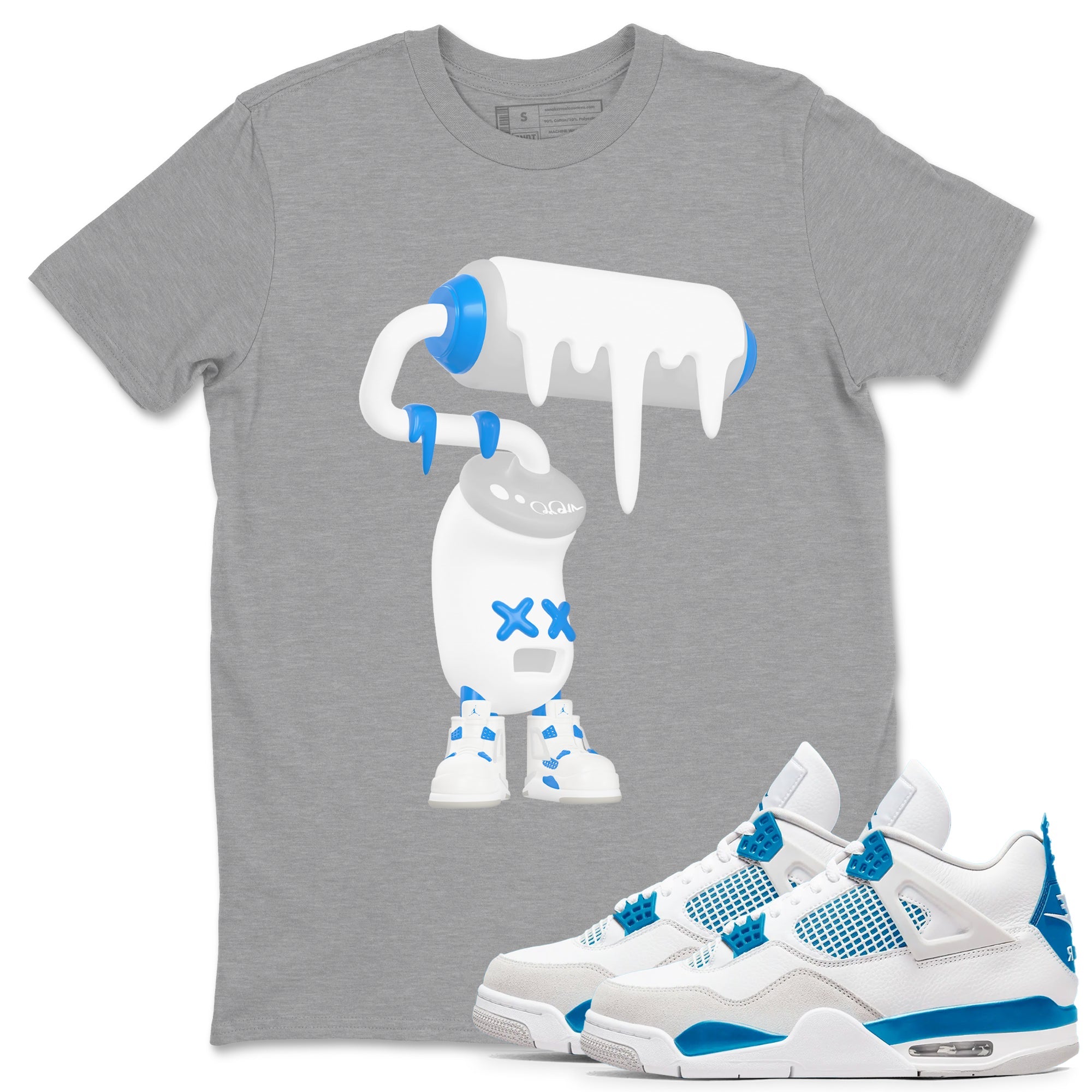 Air Jordan 4 Industrial Blue shirt to match jordans 3D Paint Roller sneaker tees Air Jordan 4 Military Blue Drip Gear Zone unisex cotton Heather Grey 1 crew neck shirt