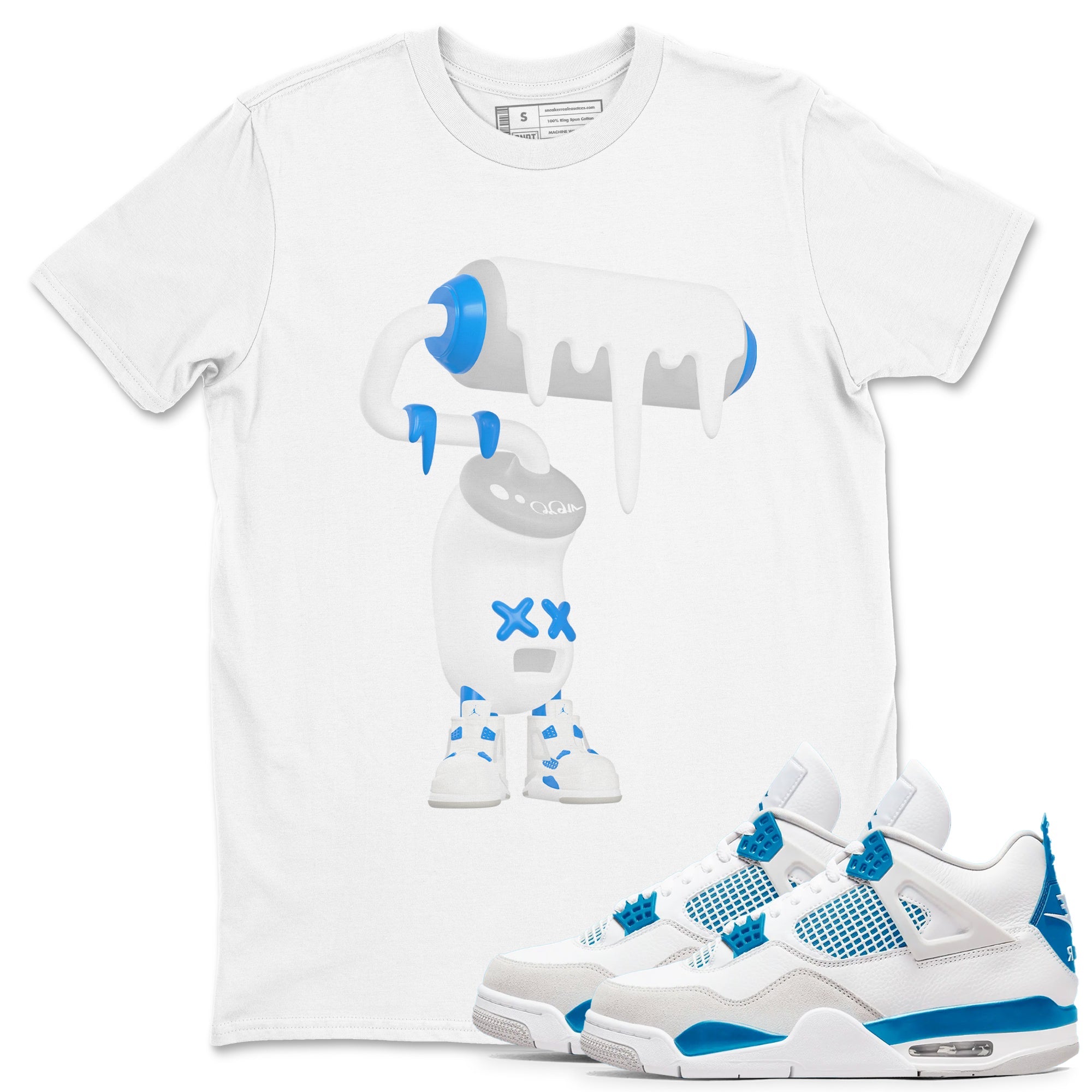 Air Jordan 4 Industrial Blue shirt to match jordans 3D Paint Roller sneaker tees Air Jordan 4 Military Blue Drip Gear Zone unisex cotton White 1 crew neck shirt