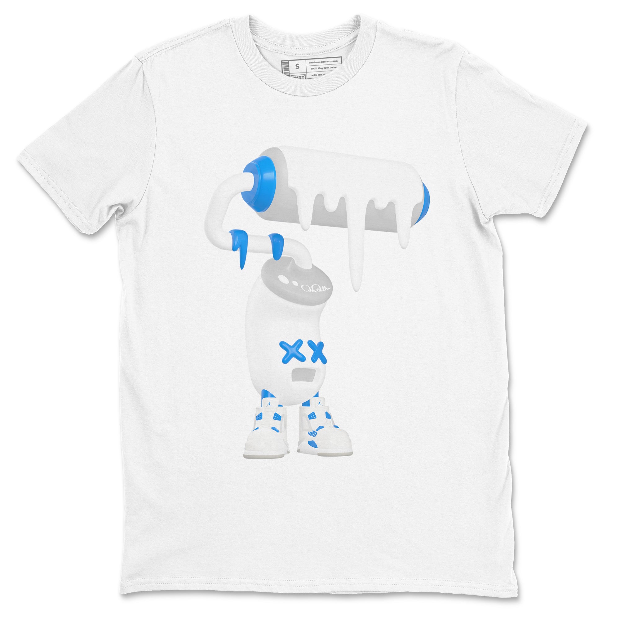 Air Jordan 4 Industrial Blue shirt to match jordans 3D Paint Roller sneaker tees Air Jordan 4 Military Blue Drip Gear Zone unisex cotton White 2 crew neck shirt