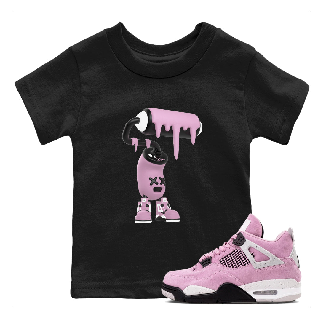 4s Retro Orchid shirts to match jordans 3D Paint Roller sneaker match tees Air Jordan 4 WMNS Orchid match shoes to clothes Drip Gear Zone Youth Baby Black 1 tee