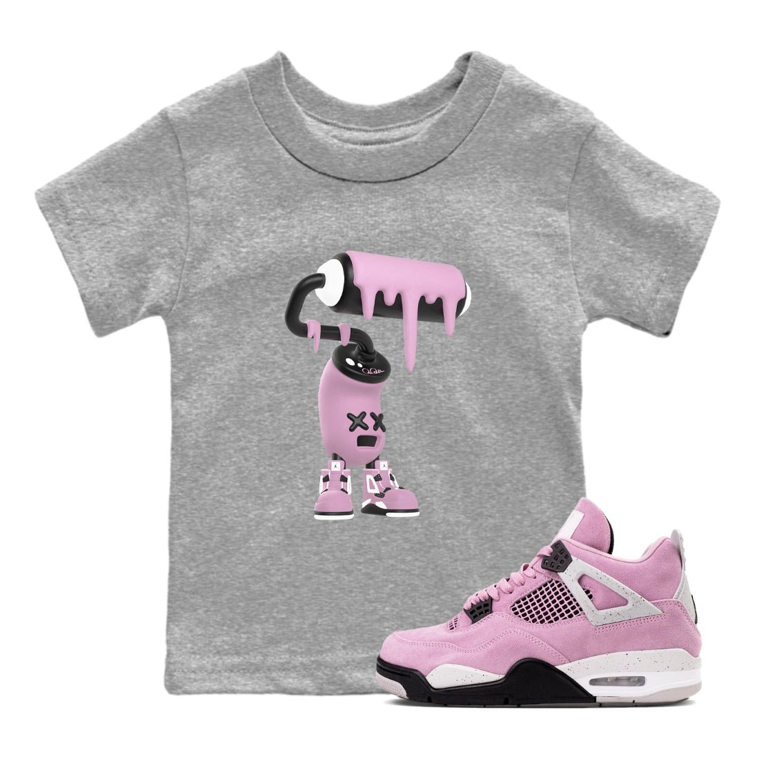 4s Retro Orchid shirts to match jordans 3D Paint Roller sneaker match tees Air Jordan 4 WMNS Orchid match shoes to clothes Drip Gear Zone Youth Baby Heather Grey 1 tee