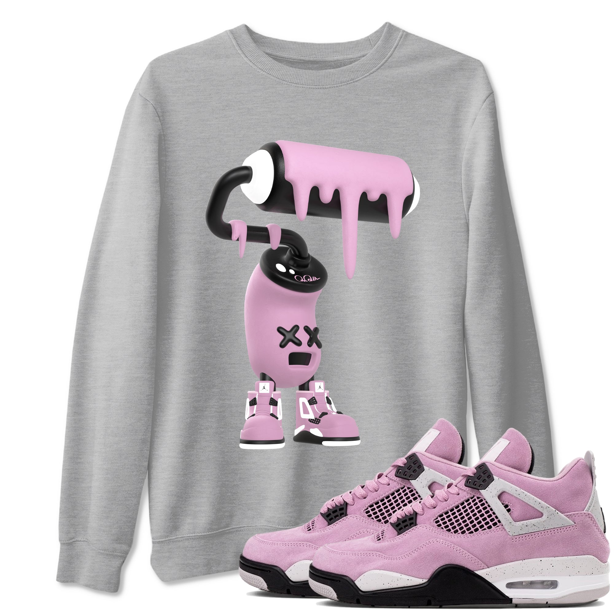 4s Retro Orchid shirts to match jordans 3D Paint Roller sneaker match tees Air Jordan 4 WMNS Orchid match shoes to clothes Drip Gear Zone unisex cotton Heather Grey 1 shirts
