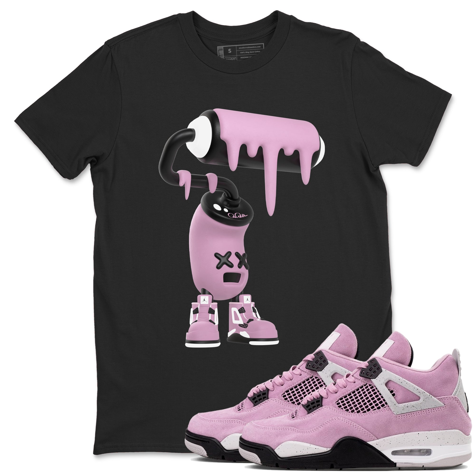 4s Retro Orchid shirts to match jordans 3D Paint Roller sneaker match tees Air Jordan 4 WMNS Orchid match shoes to clothes Drip Gear Zone unisex cotton Black 1 shirts