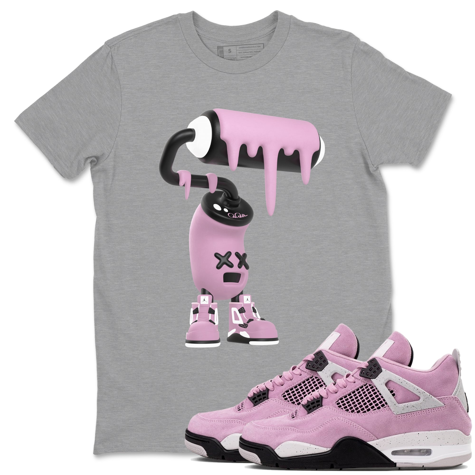 4s Retro Orchid shirts to match jordans 3D Paint Roller sneaker match tees Air Jordan 4 WMNS Orchid match shoes to clothes Drip Gear Zone unisex cotton Heather Grey 1 shirts