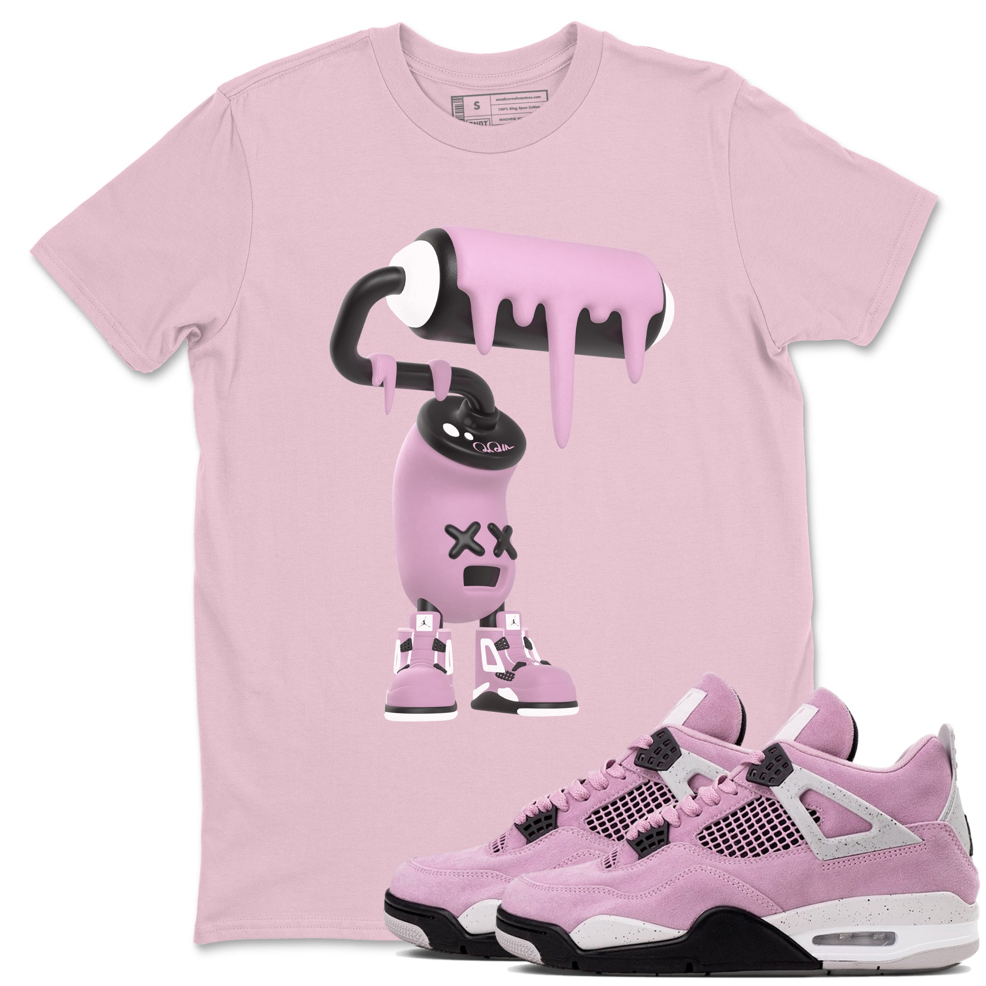 4s Retro Orchid shirts to match jordans 3D Paint Roller sneaker match tees Air Jordan 4 WMNS Orchid match shoes to clothes Drip Gear Zone unisex cotton Pink 1 shirts