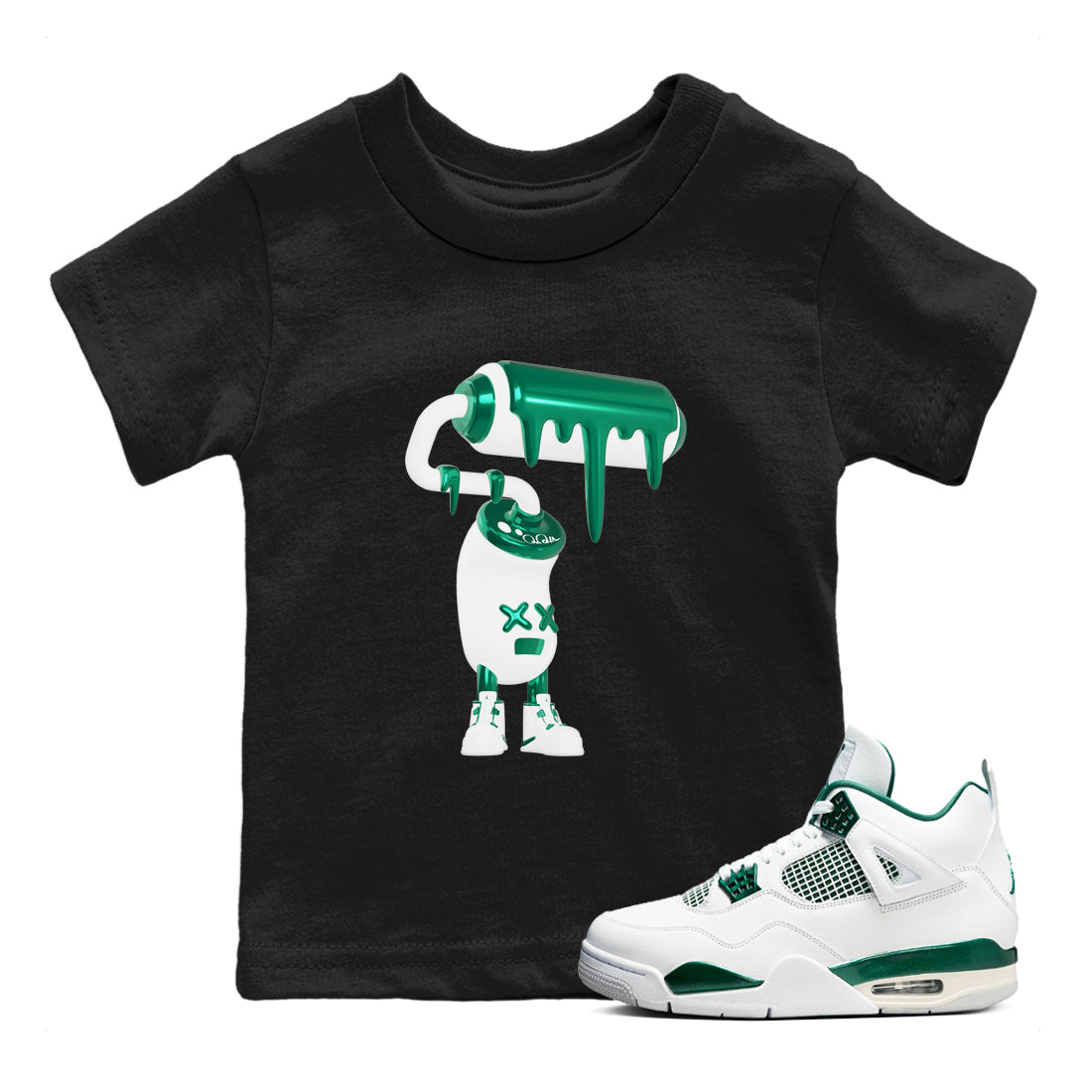 4s Oxidized Green shirts to match jordans 3D Paint Roller sneaker match tees Air Jordan 4 Oxidized Green Drip Gear Zone streetwear brand Baby and Youth Black 1 cotton tee