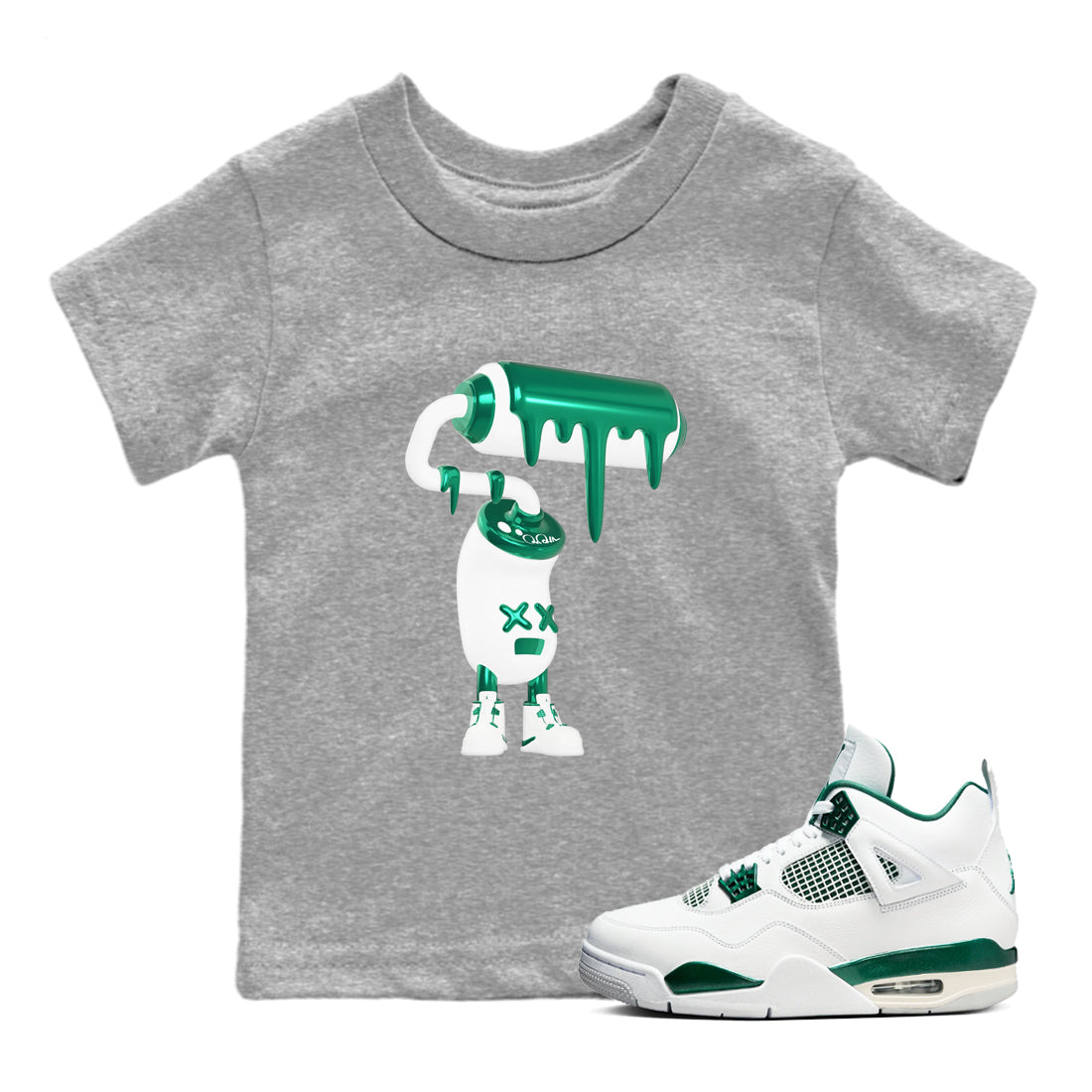 4s Oxidized Green shirts to match jordans 3D Paint Roller sneaker match tees Air Jordan 4 Oxidized Green Drip Gear Zone streetwear brand Baby and Youth Heather Grey 1 cotton tee