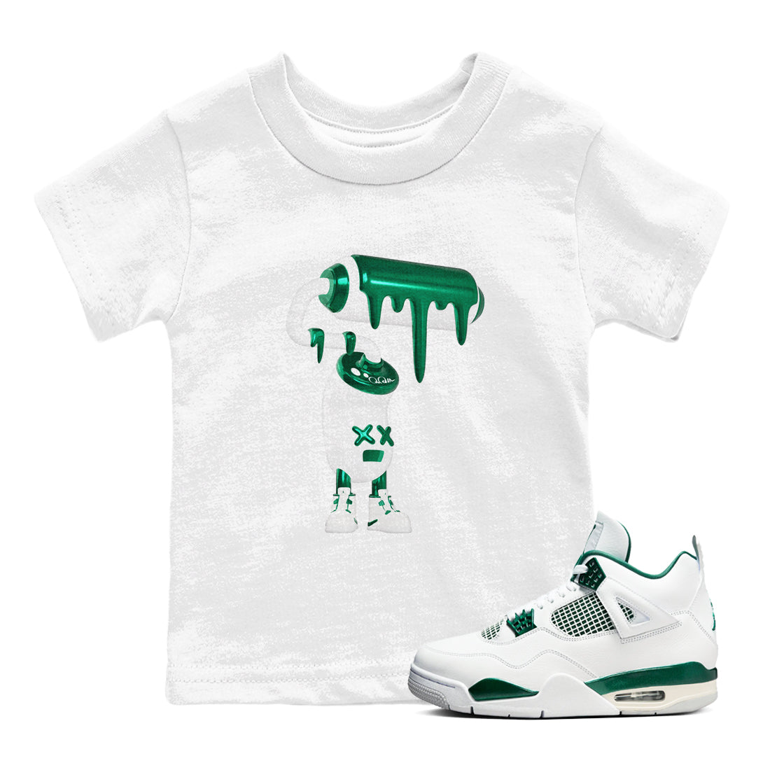 4s Oxidized Green shirts to match jordans 3D Paint Roller sneaker match tees Air Jordan 4 Oxidized Green Drip Gear Zone streetwear brand Baby and Youth White 1 cotton tee