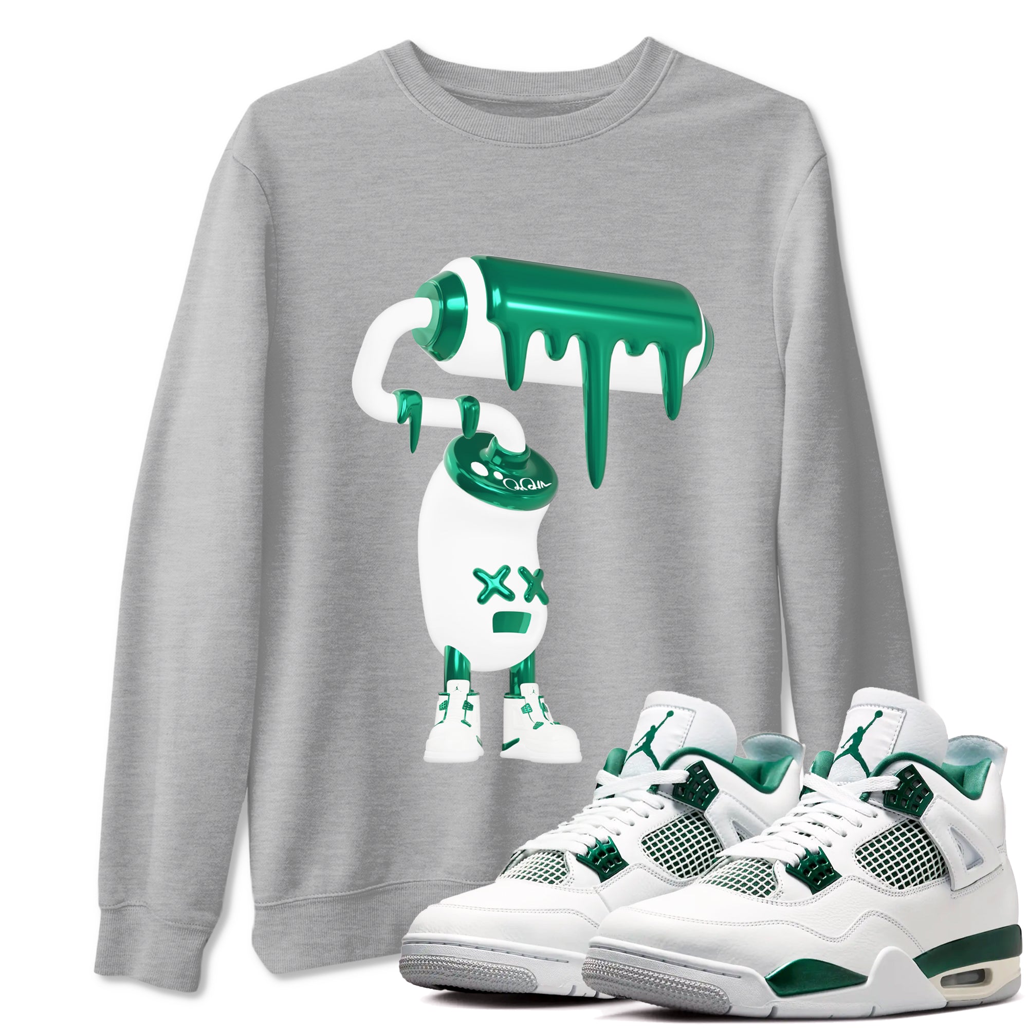 4s Oxidized Green shirts to match jordans 3D Paint Roller sneaker match tees Air Jordan 4 Oxidized Green Drip Gear Zone streetwear brand Heather Grey 1 unisex cotton tee